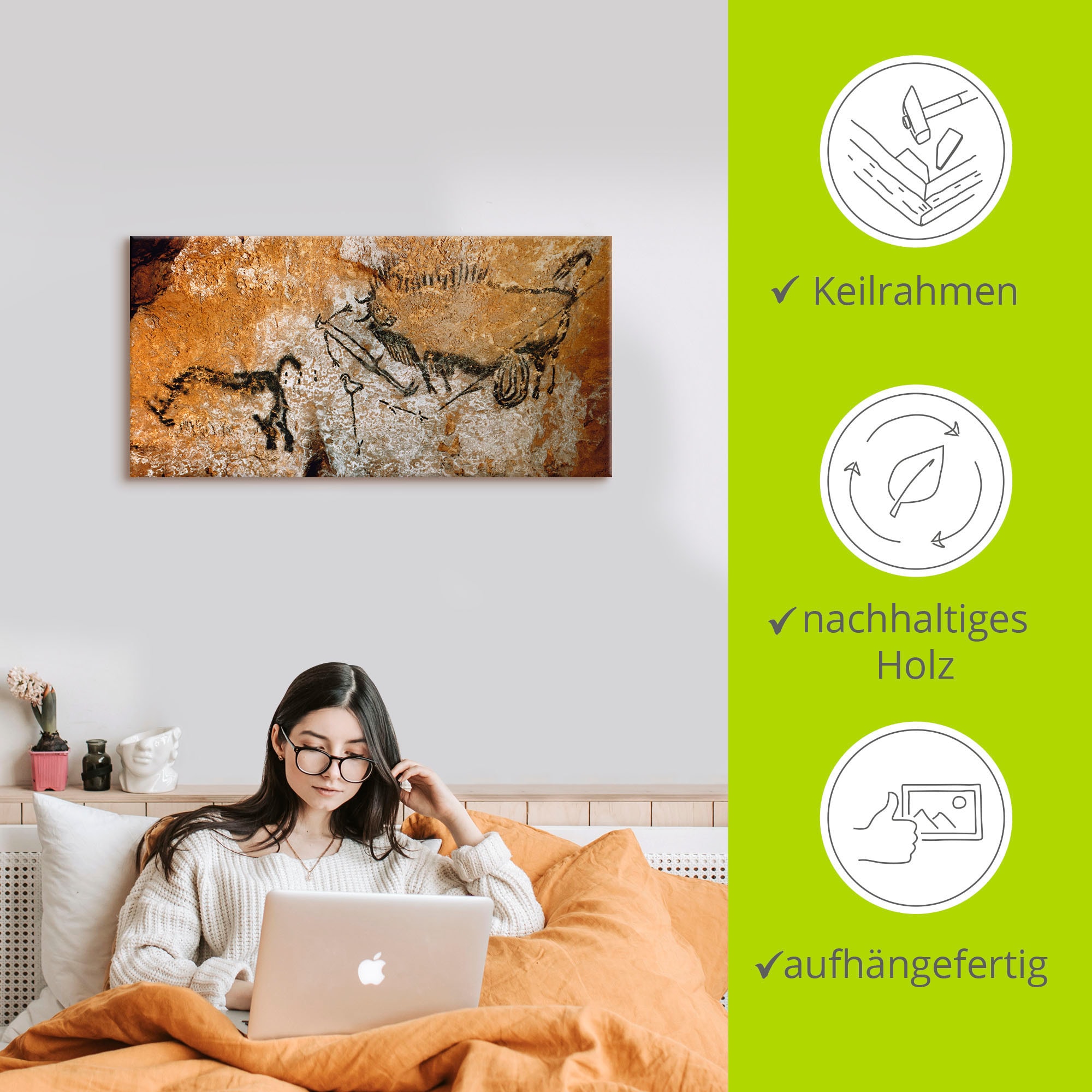 Artland Tableau sur toile »Höhle von Lascaux 17000 v Chr« 1 cuis tlg. auf Holzrahmen gespannt