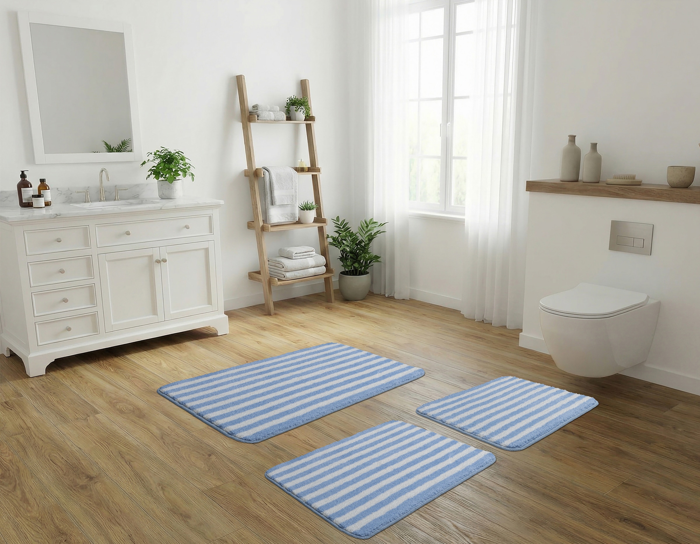 GOODproduct Badematte »Streifen, Jannika, Badvorleger, Badezimmer Teppich« Höhe 12 mm rutschhemmend beschichtet fussbodenheizungsgeeignet | schnell trocknend Scandi, modern, gestreift, Badteppich, Badematten