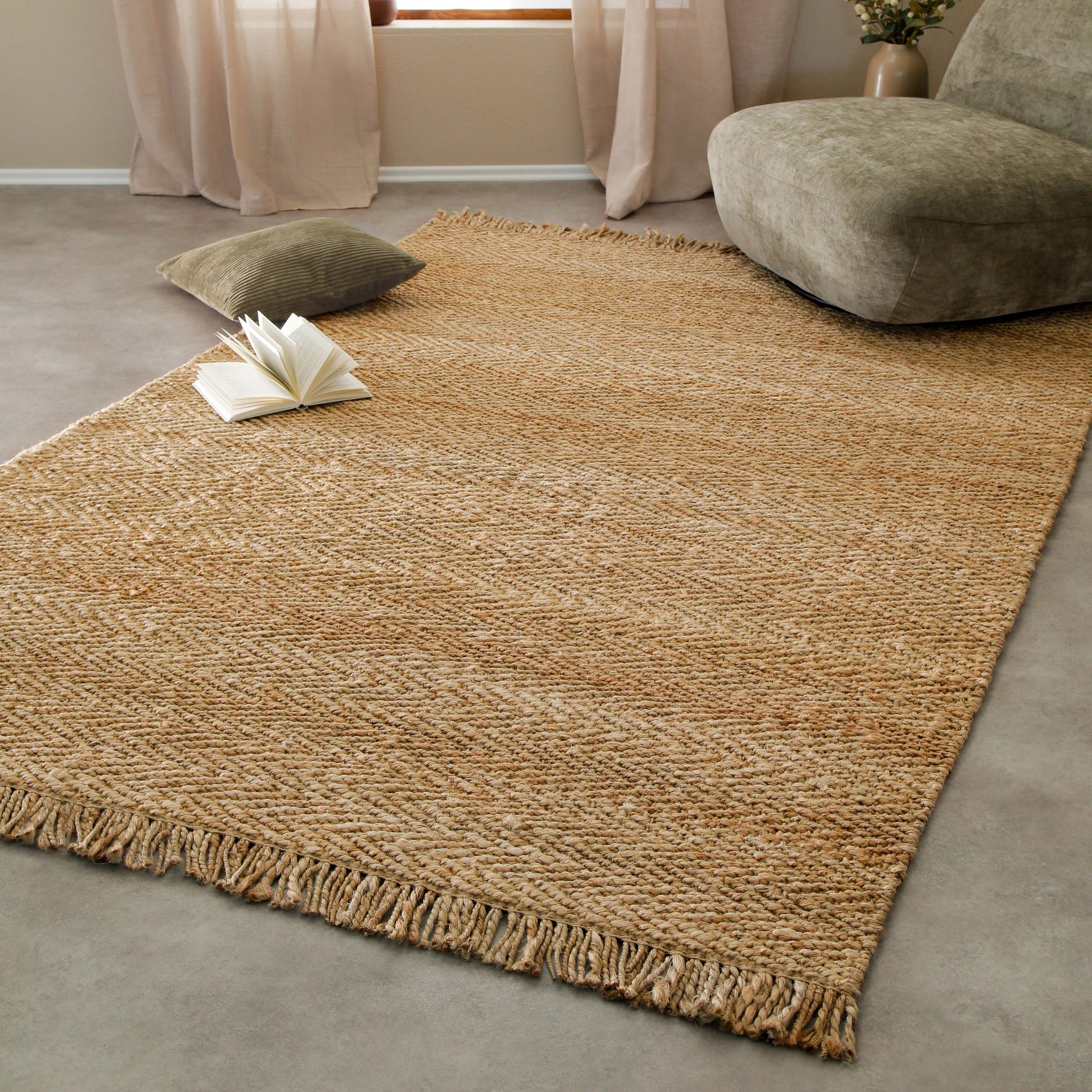 Image of Green Looop Teppich "Dhurry" rechteckig 12 mm Höhe handgewebt, robust, strapazierfähig, Jute, Natur, Wohnzimmer