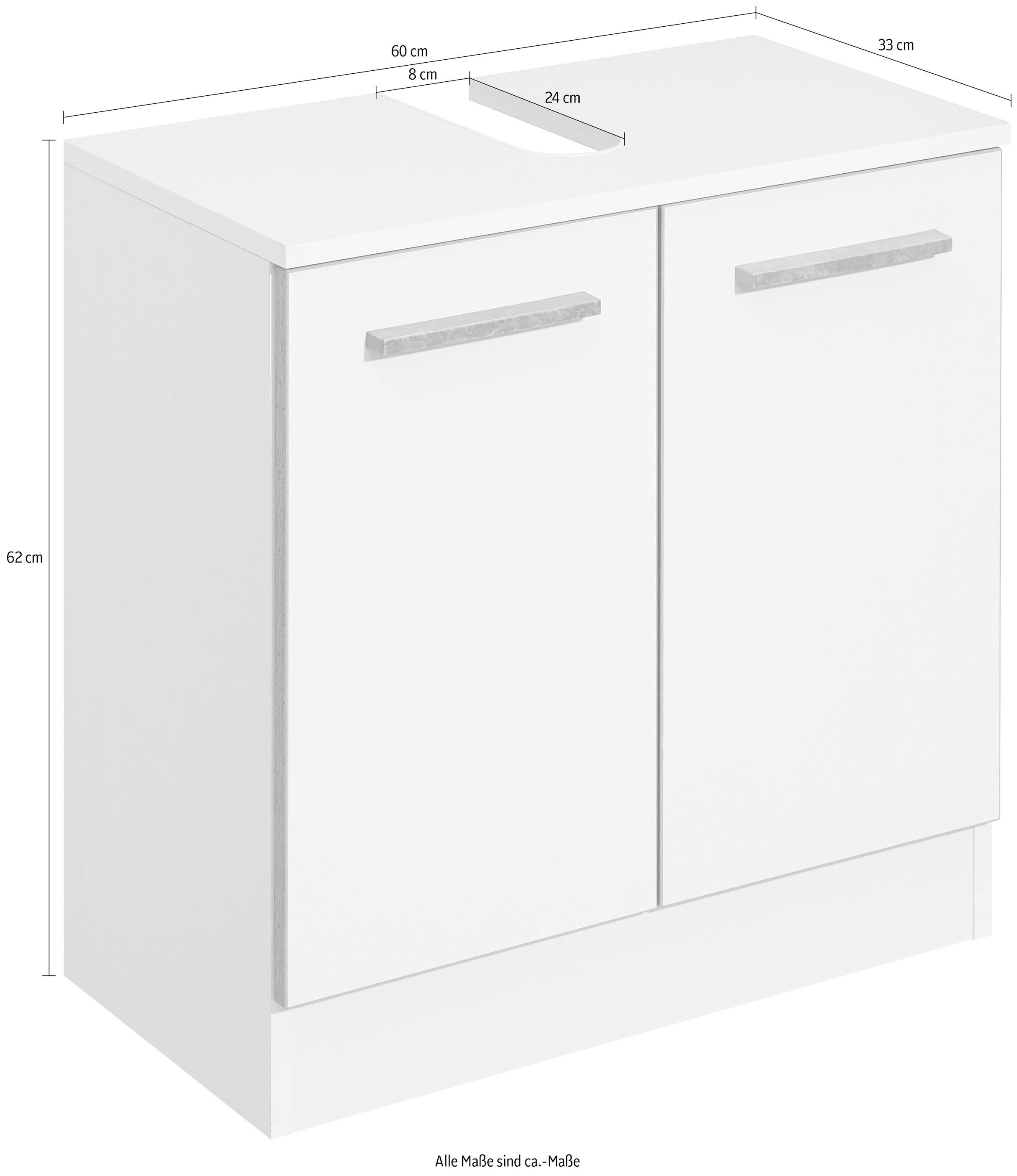 Saphir Waschbeckenunterschrank »Quickset 953 Unterbeckenschrank, 60 cm breit, 2 Türen, Weiss Glanz« Waschbeckenschrank mit Siphonausschnitt, ohne Waschbecken