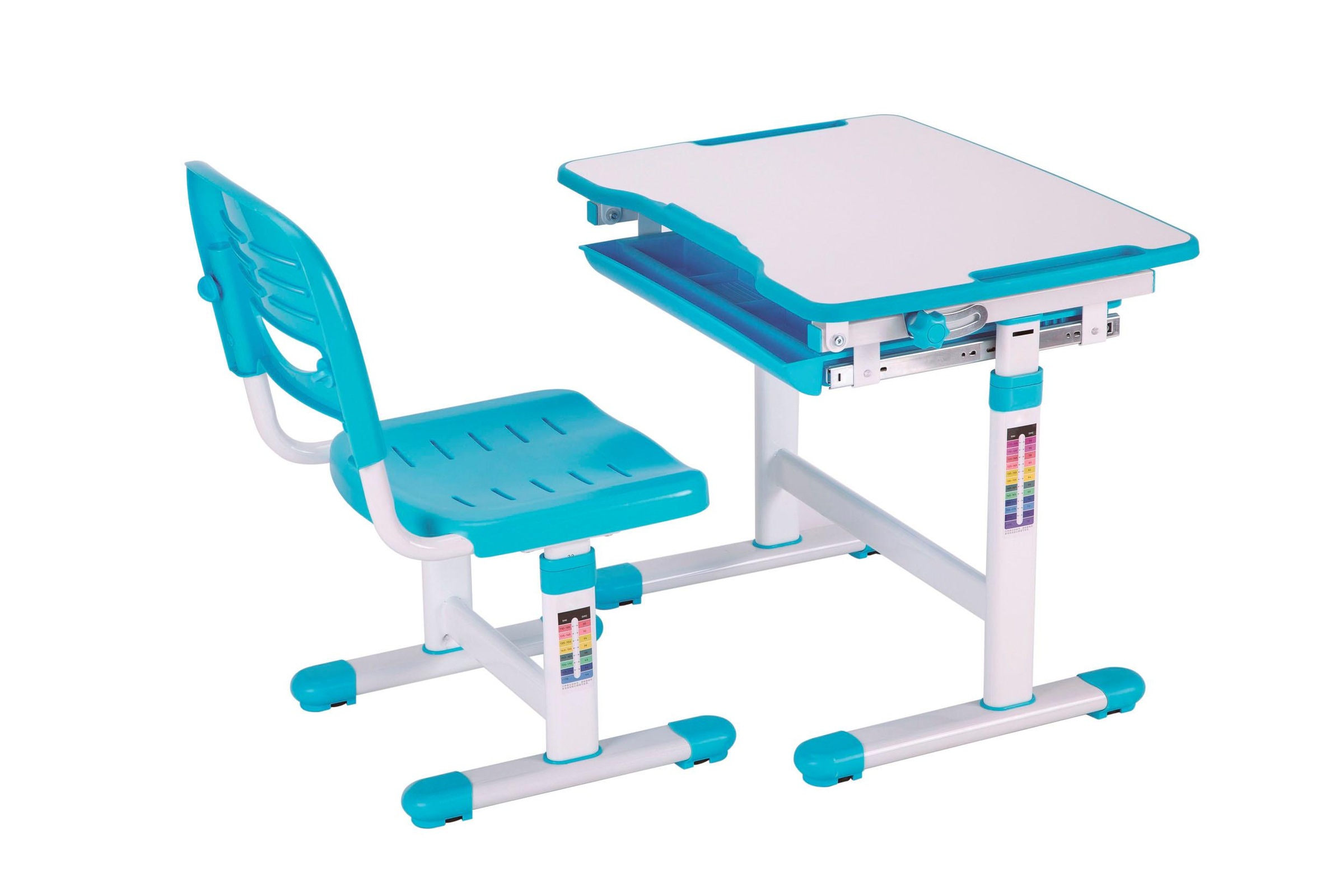 Vipack Kinderschreibtisch »Comfortline, mit Höhenverstellung inkl. Taschen- u. Becherhalter«, (Set, B/H/T ca. 70x54-76x47,4cm, verschiedene Farben, mit Griffelschublade), inkl. Stuhl und verstellbarer Schreibplatte, praktische Funktionen