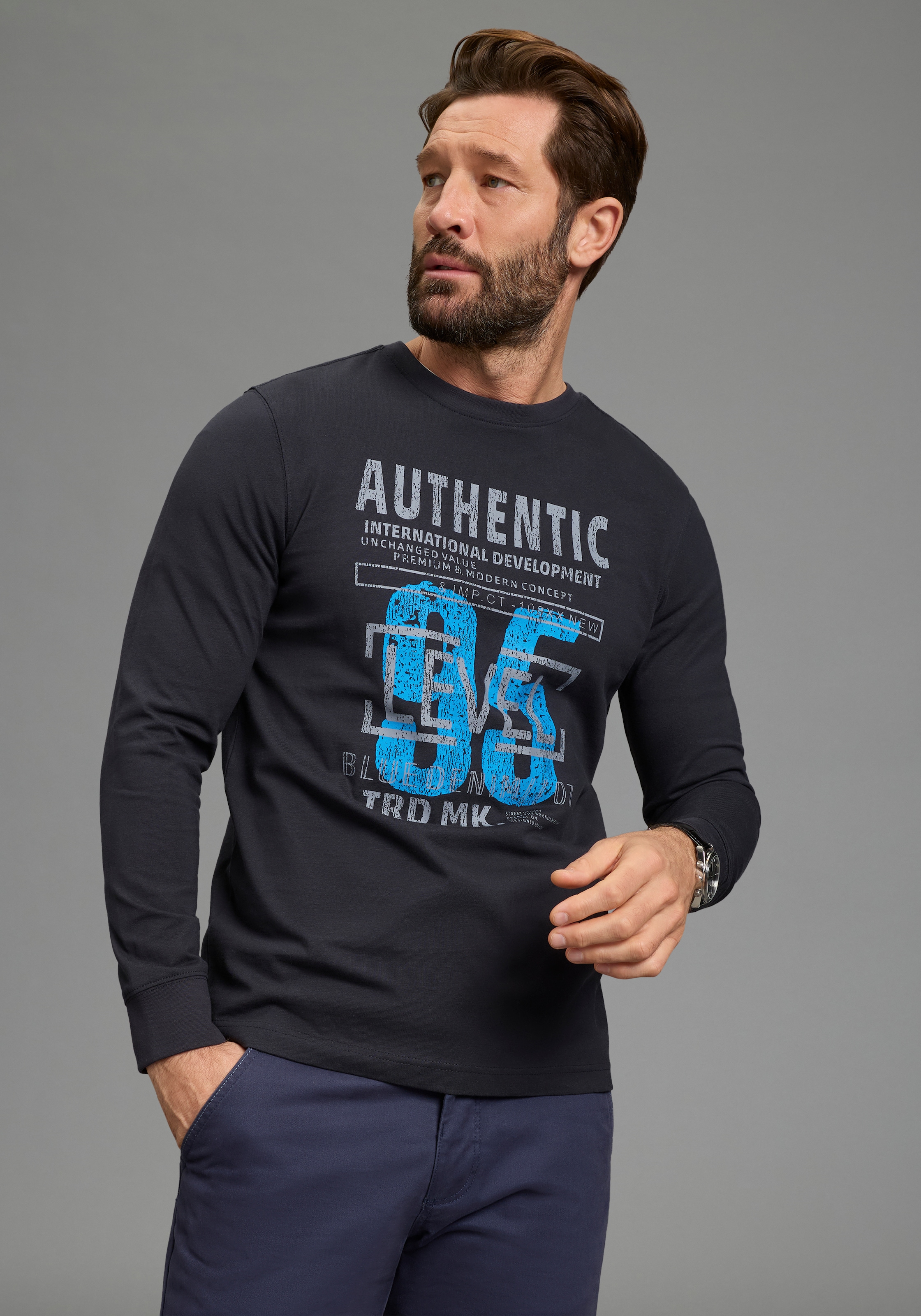 Man's World Langarmshirt »neue Farbe!« Langarm,  bedruckt,  aus Baumwolle und Viskose,  mit Rippbündchen