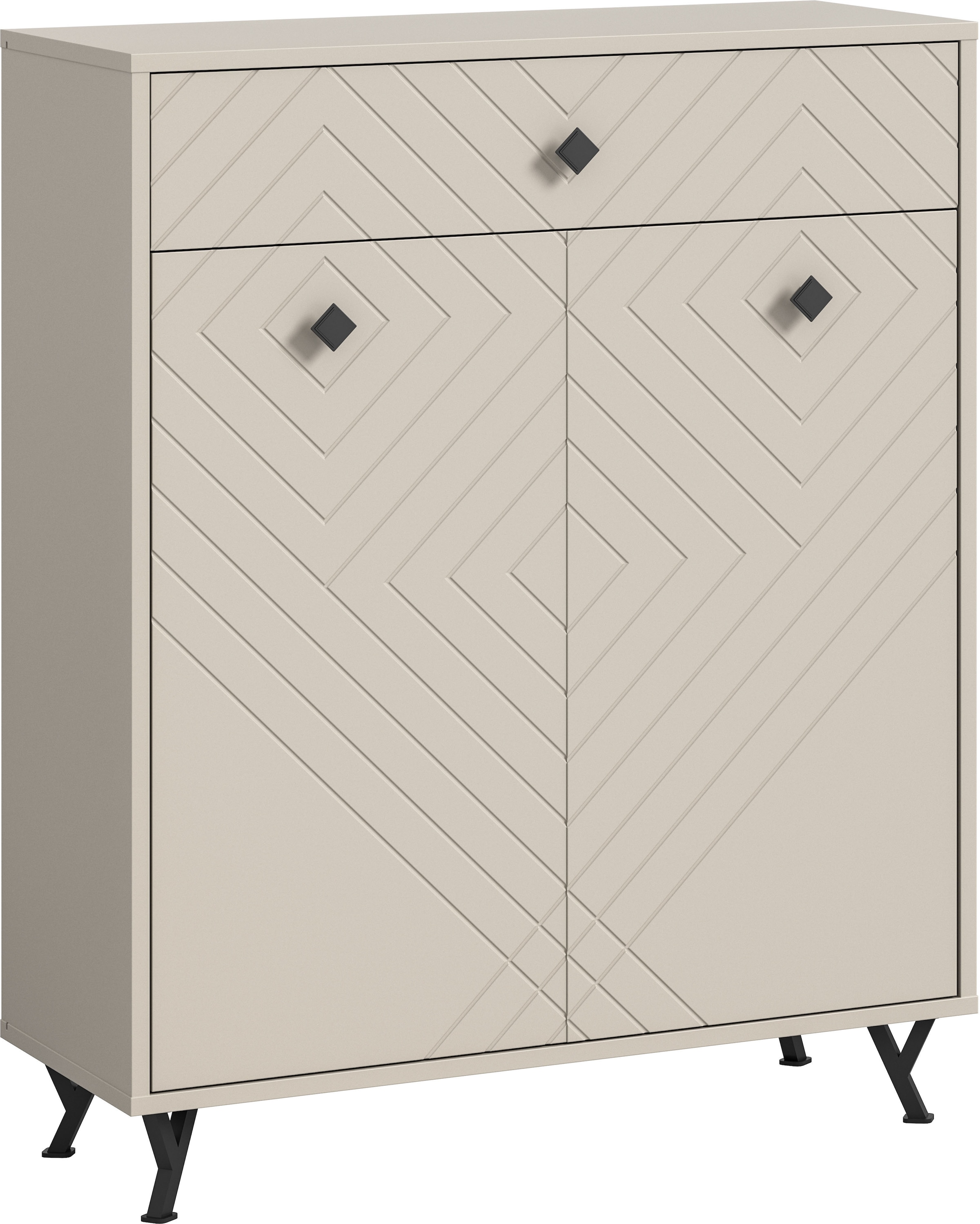 Image of Home affaire Schuhkommode "Mento, Breite 80 cm, 2 Türen & 1 Schubkasten mit Ornamentfräsung" 3 Einlegeböden, 4Fächer, Metall Knopfgriffe & Y-Füsse, Anrichte,Schrank
