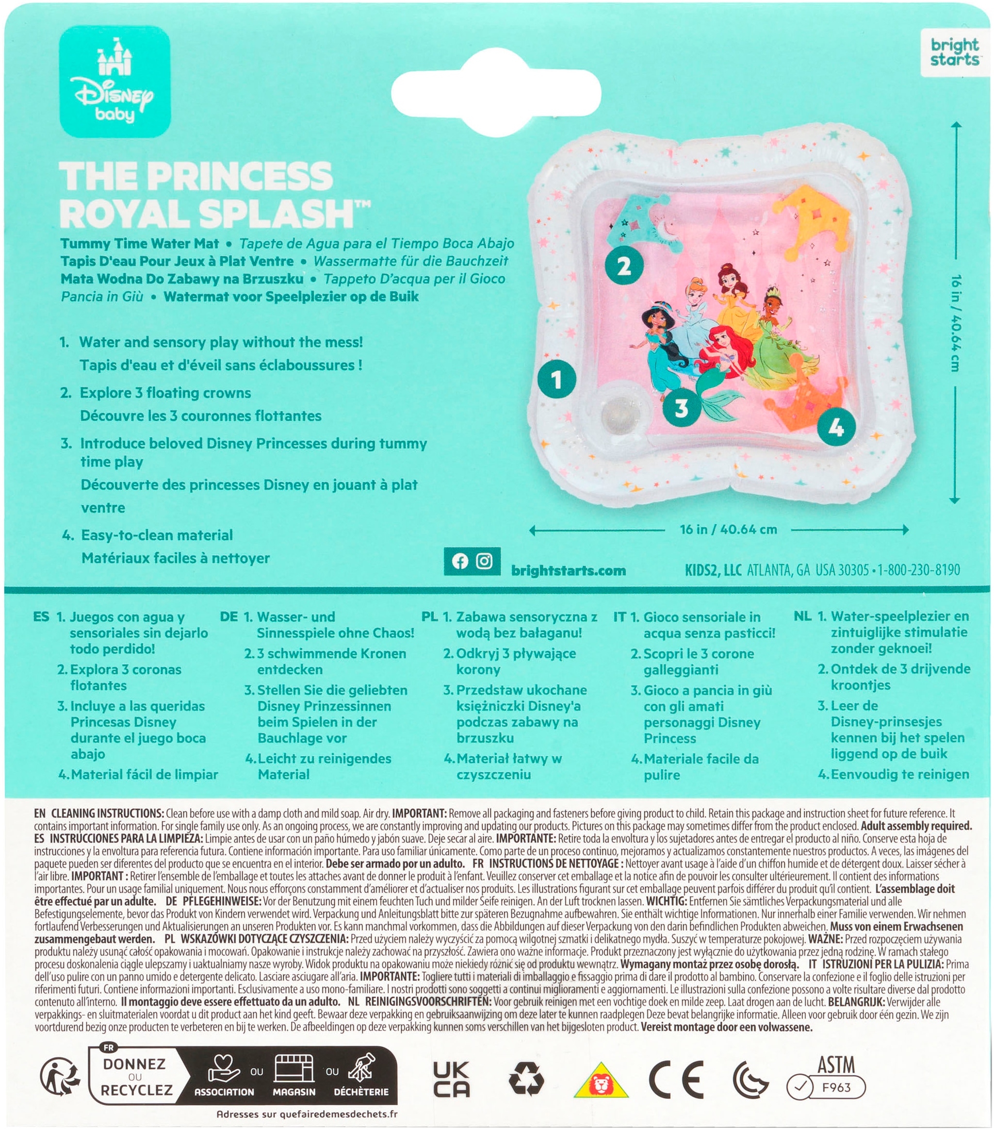 Bright Starts Tapis de jeu »Bright Starts Disney Princess Royal Splash Water Mat«