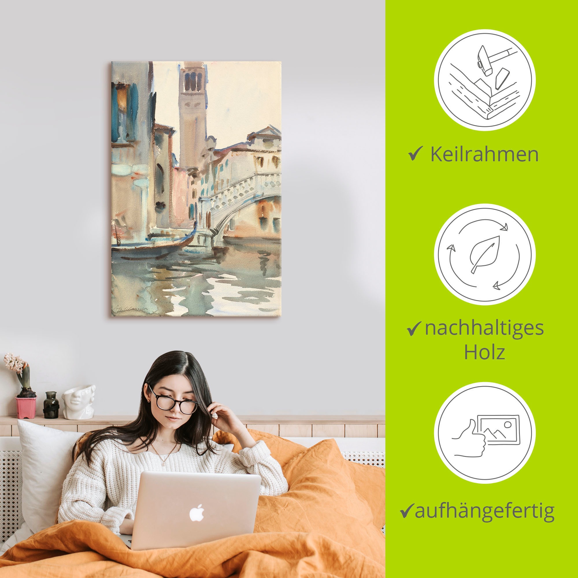 Artland Wandbild »Eine Brücke und Campanile, Venedig.« Venedig 1 Stk. tlg. als Leinwandbild, Poster in verschied. Grössen