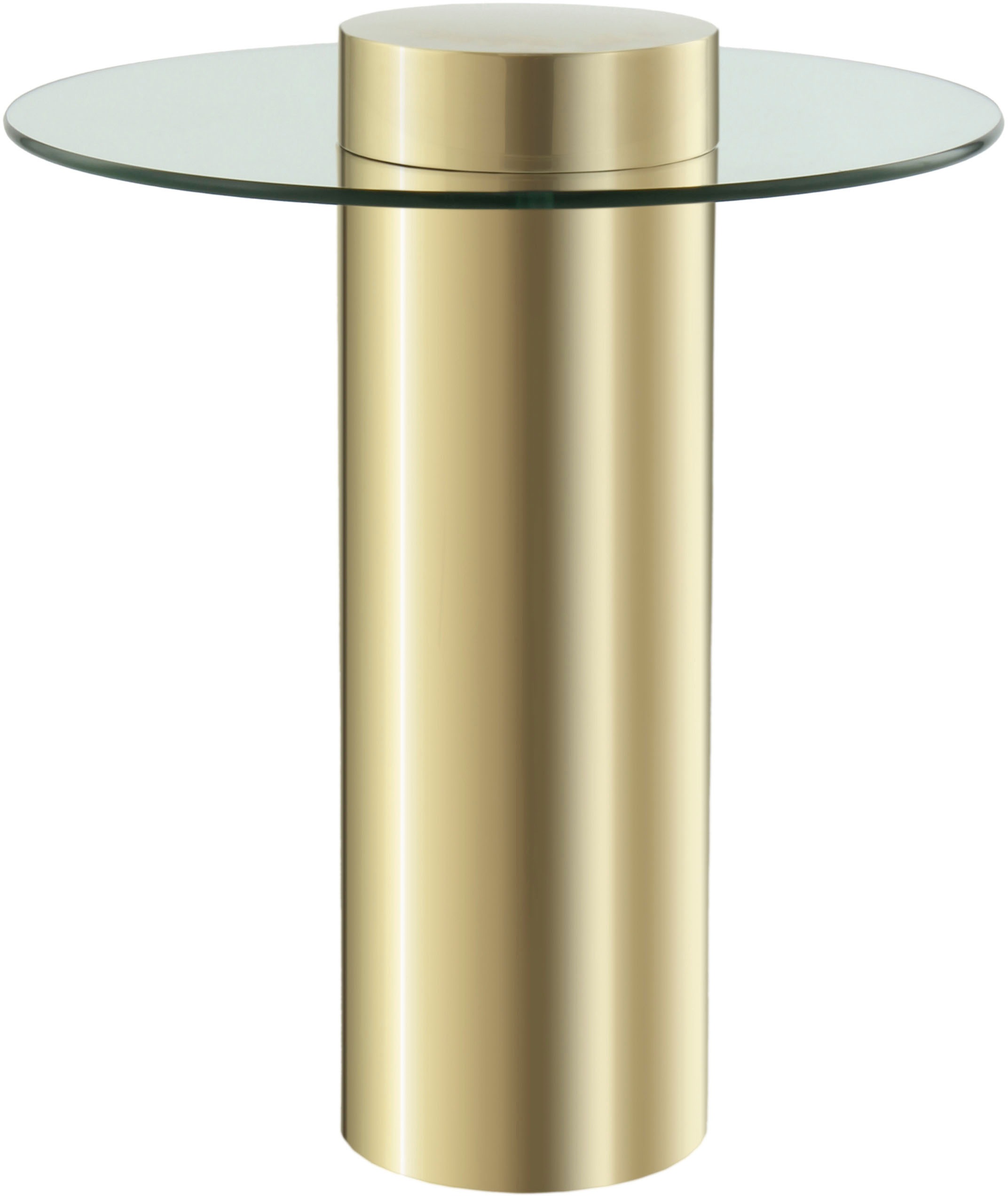 Kayoom Beistelltisch »Ontario 125, Runde Glasplatte aus Sicherheitsglas, 100% Edelstahl«, (1 St.), Minimalistisches Design, Säulengestell, pflegeleicht