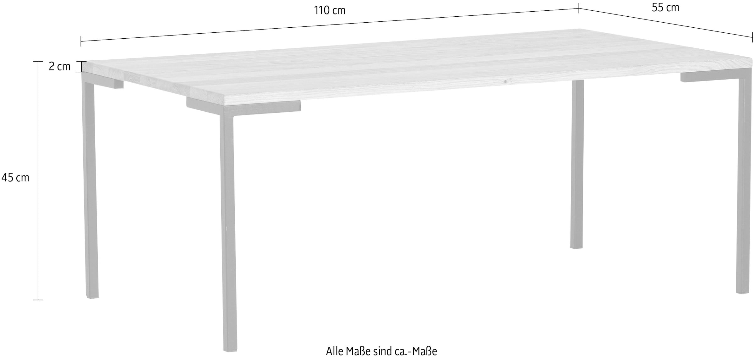 Homexperts Couchtisch »Roger«, Massivholz Eiche, Metall Untergestell in Schwarz, Breite 110 cm