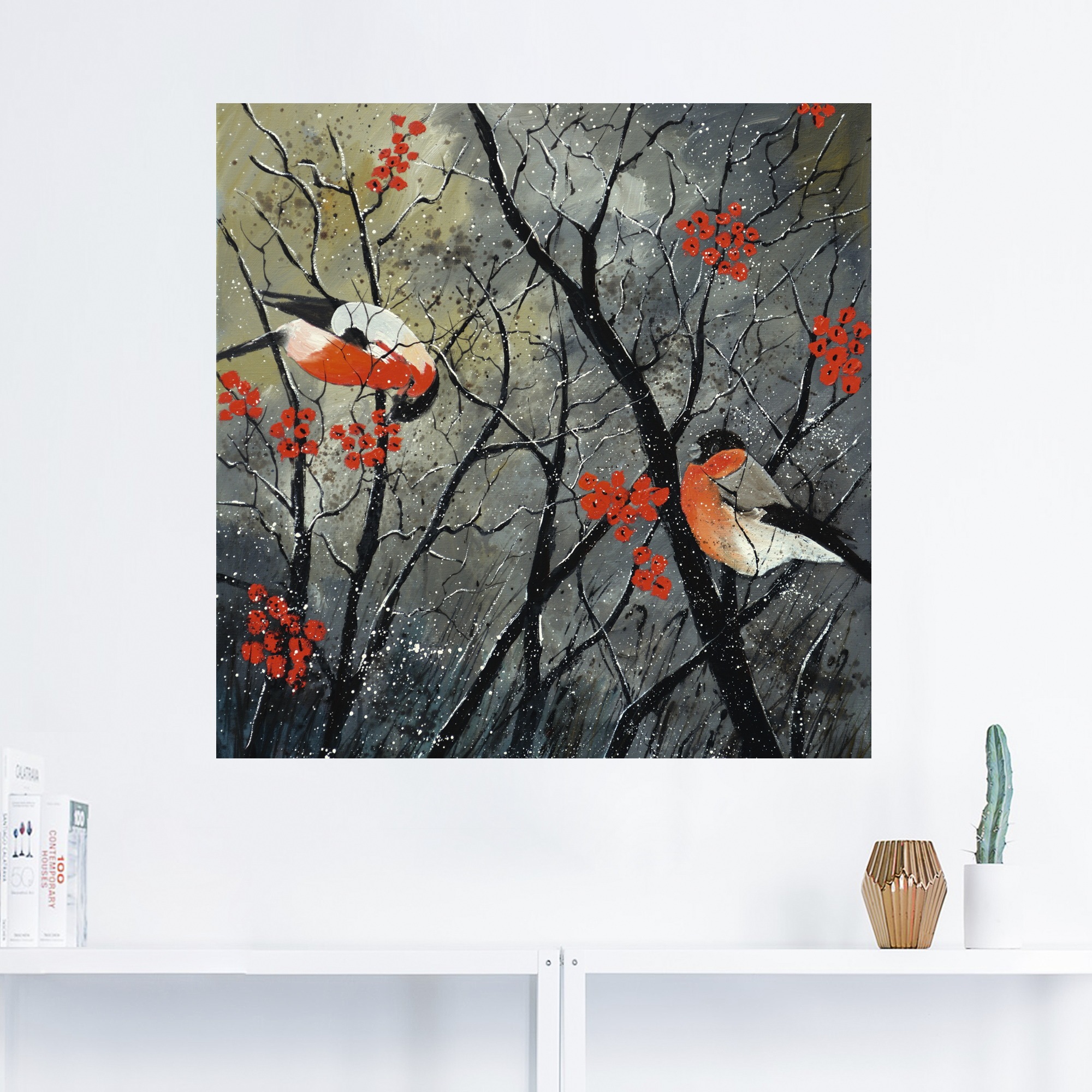 Artland Wandbild »rote Vögel im Winter«, Vögel, (1 St.), als Alubild, Outdoorbild, Leinwandbild, Wandaufkleber, versch. Grössen