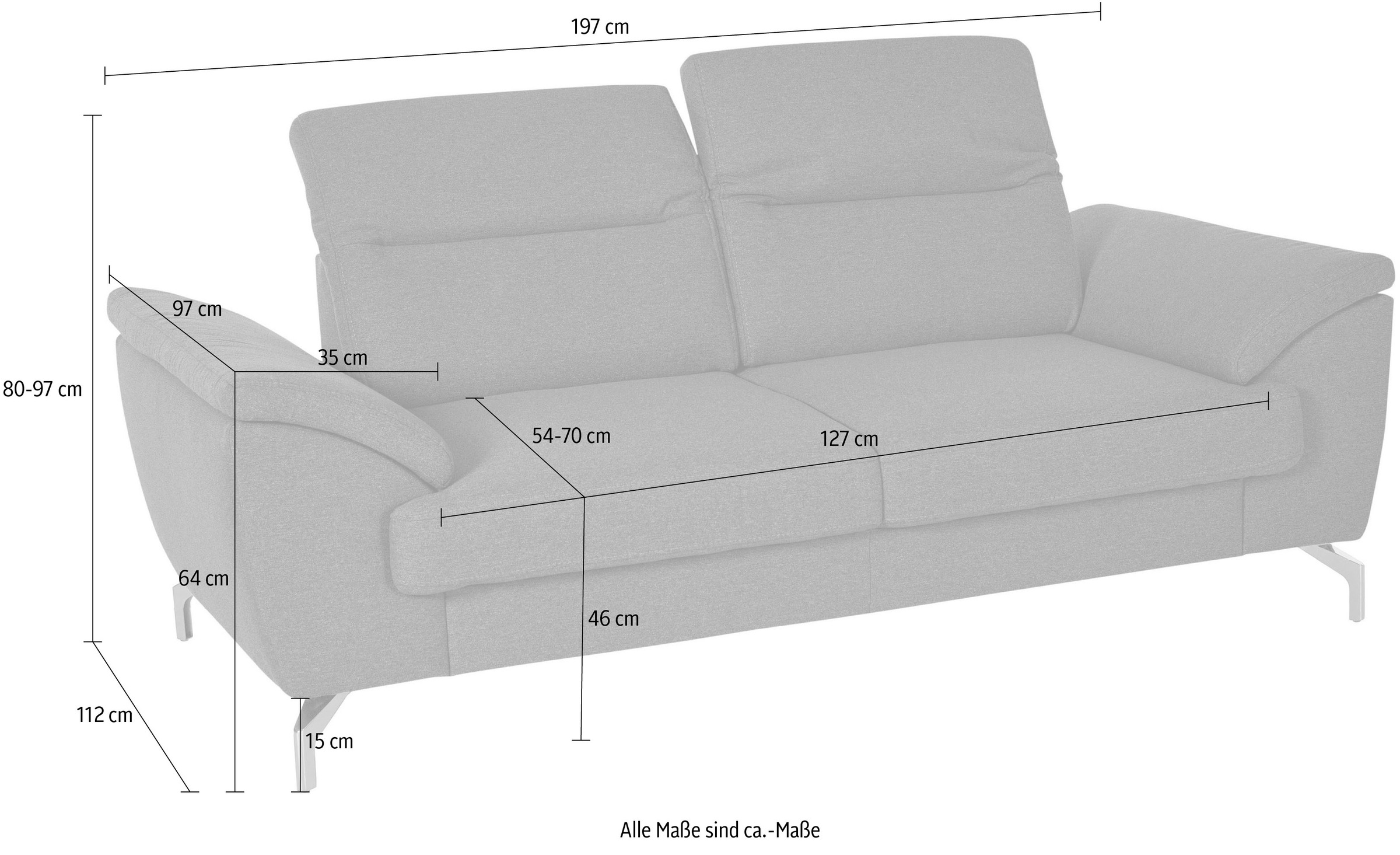 sit&more 2-Sitzer »Percy«, 15 cm Fusshöhe, Sitztiefenverstellung, wahlweise Kopfteilverstellung