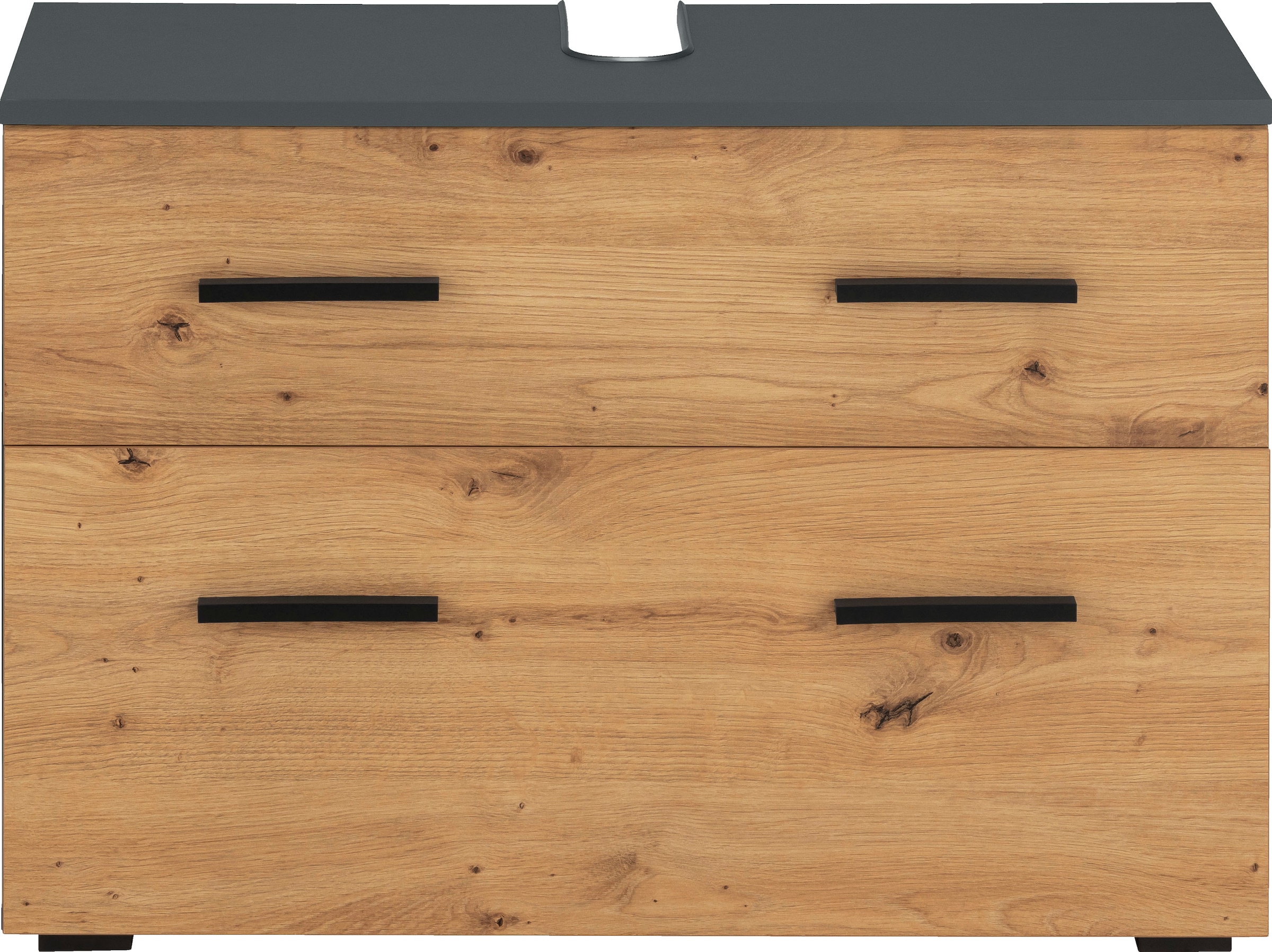 INOSIGN Waschbeckenunterschrank »Skara«, mit Klappe und Schubkasten, schwarze Griffe, Breite 80 cm, Höhe 55 cm