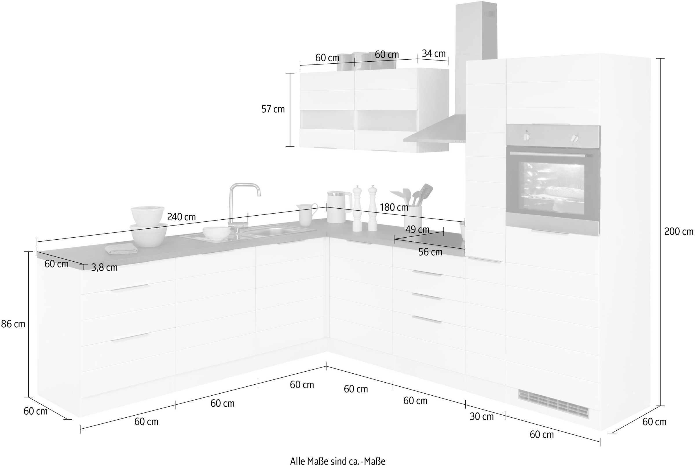 KOCHSTATION Winkelküche »KS-Luhe« Stellbreite 240x270 cm, wahlweise mit oder ohne E-Geräten, MDF-Fronten