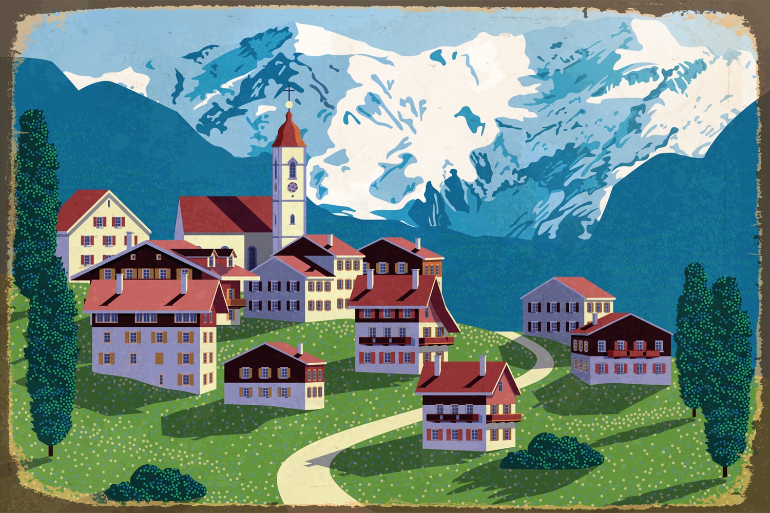 Image of queence Metallbild "Heidi" Berge & Alpenbilder Schweiz Stahlschild, Blechschild, Berge, Schnee, Urlaub