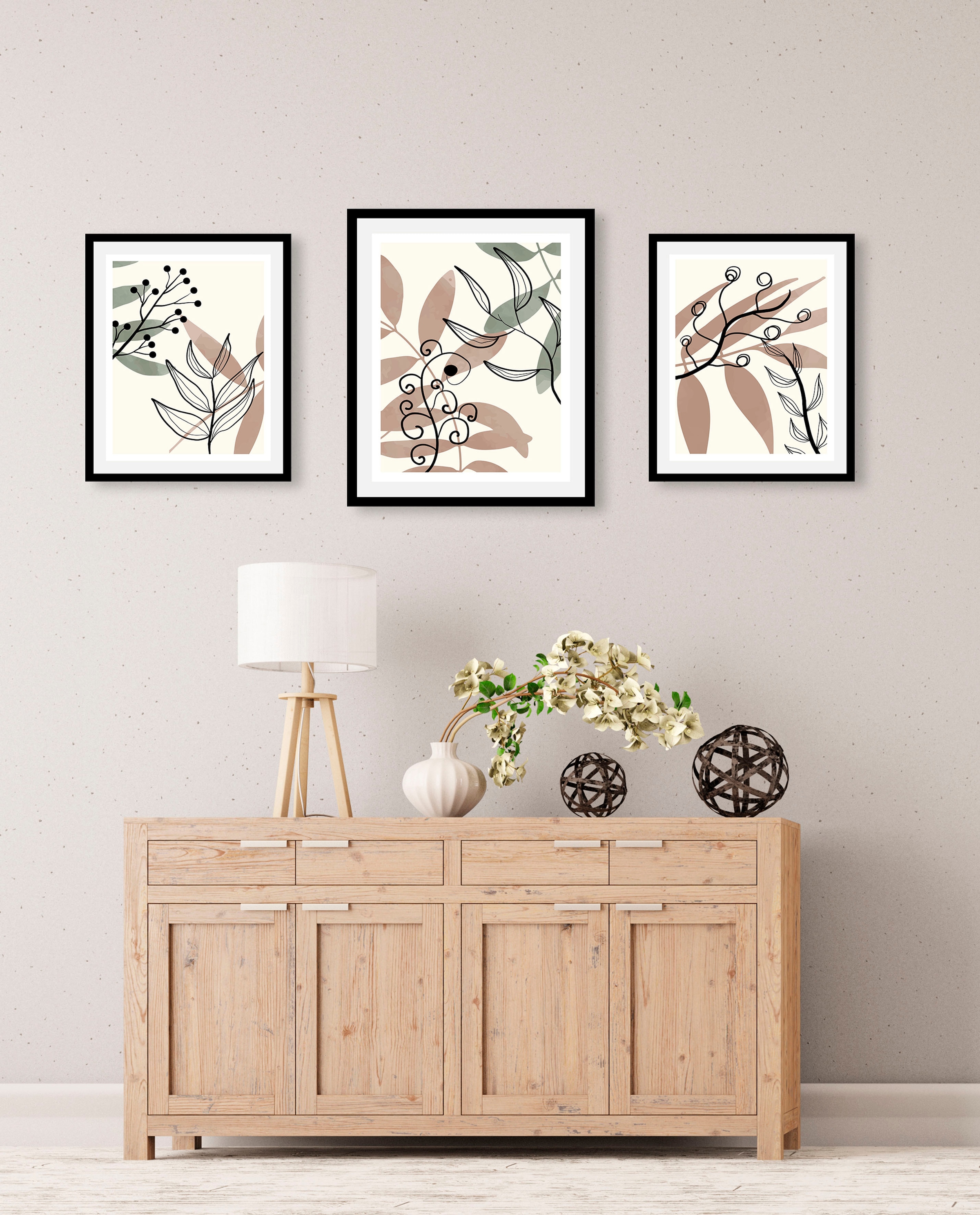 Image of queence Bild "Set Halli" Abstrakt Blumen Figuren 1 Stk. tlg. gerahmt