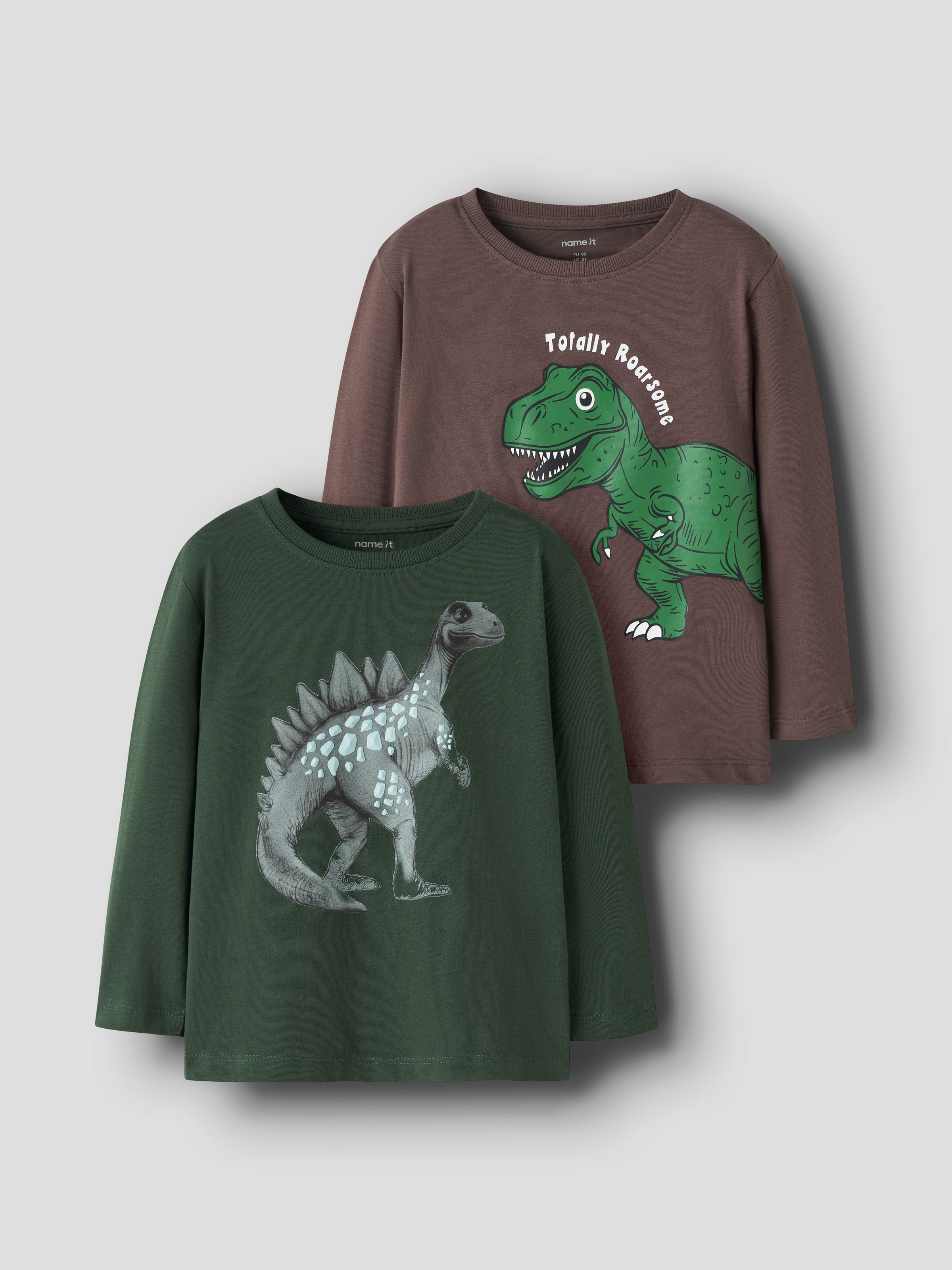 Name It T-shirt à manches longues »NMMNEDIN 2P LS NREG TOP BOX PB« Paquet, 2 Coton, coupe régulière, imprimé dinosaure