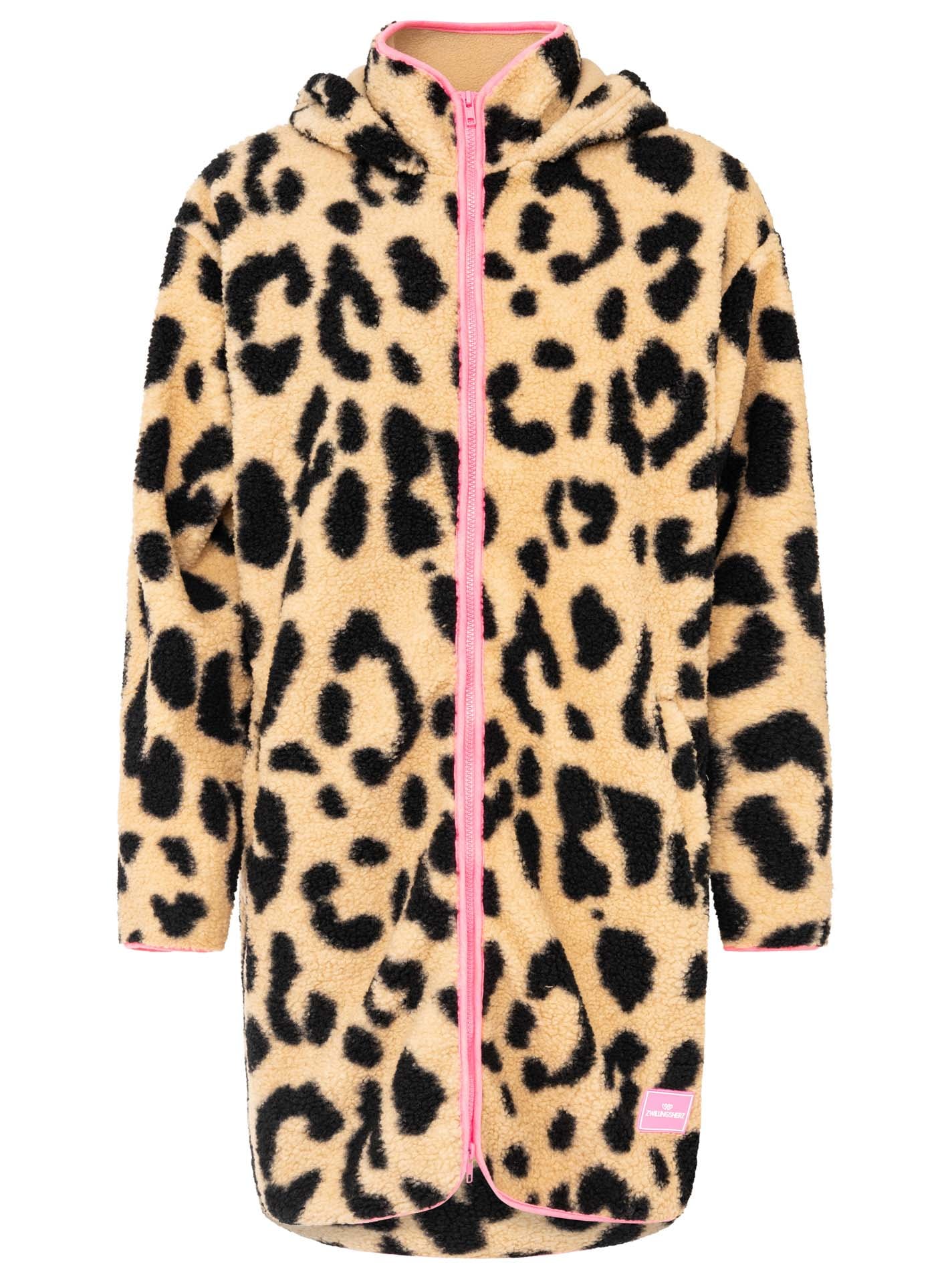 Zwillingsherz Kurzmantel »"Leo"« Animalprint, pinke Kanten an Ärmeln, Saum und Zipper, Eingriffstaschen
