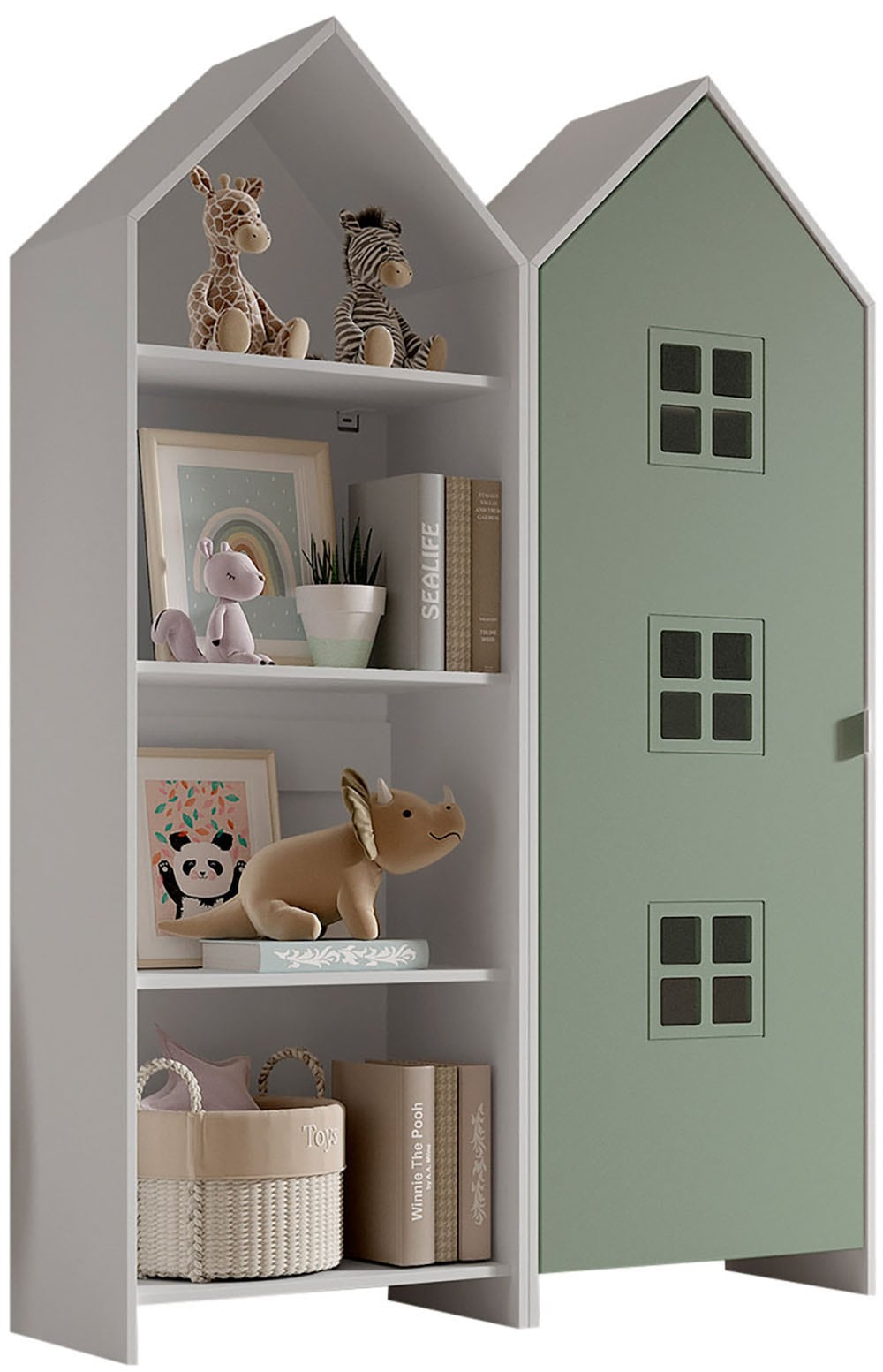 Vipack Kleiderschrank »Set Casami Bruges in trendigem Design, 1 Regal u. 1 Kleiderschrank« Schranktür in verschiedenen Farben und Fensteranordnungen, 2 Stk. tlg. variable Typenanordnung, Kleiderschrank mit Böden und Kleiderstange