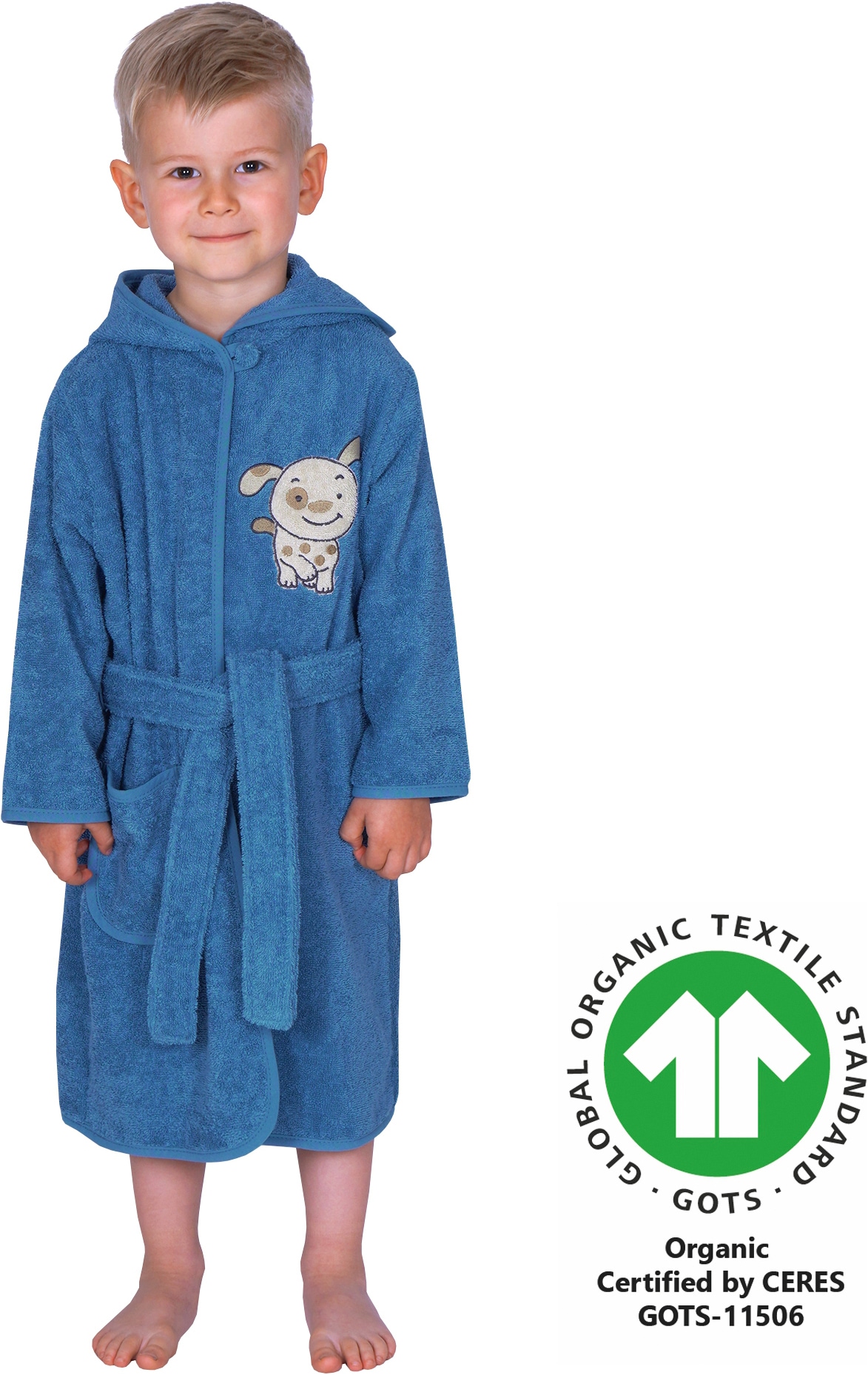 Wörner Peignoir de bain pour enfants »Hund« avec broderie, avec poches, lavable en machine, adapté au sèche-linge