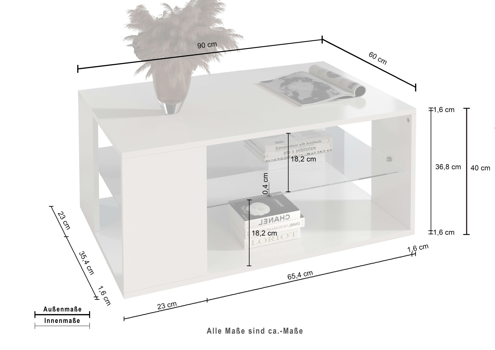 INOSIGN Couchtisch »Egypt Couchtisch,Sofatisch«, (1 St.), Aus glänzend weiss lack. Holz, mit Glasablage,rechteckig,Breite 90 cm