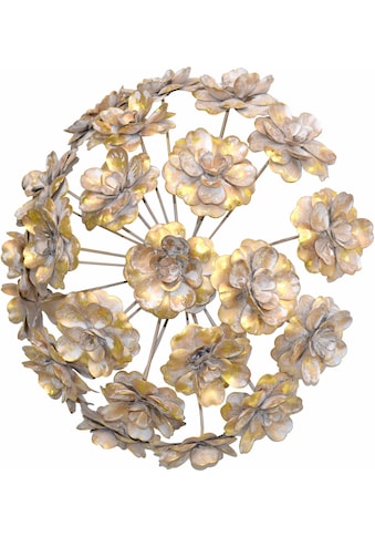 Wanddekoobjekt, Wanddekoration aus Metall, rund, Motiv Blumen