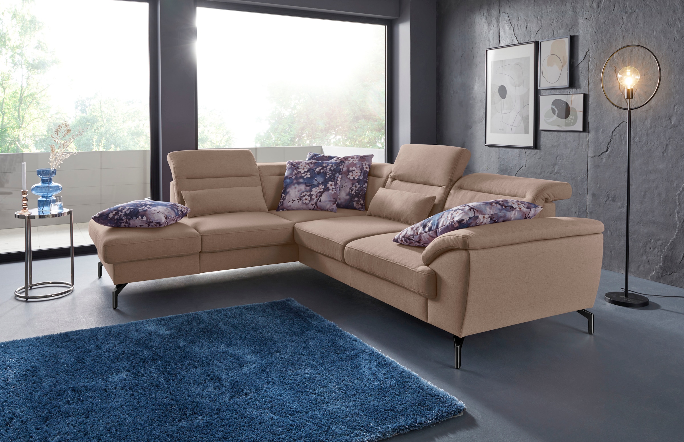 sit&more Ecksofa »Percy L-Form«, 15 cm Fusshöhe, Sitztiefenverstellung, wahlweise in 2 Fussfarben