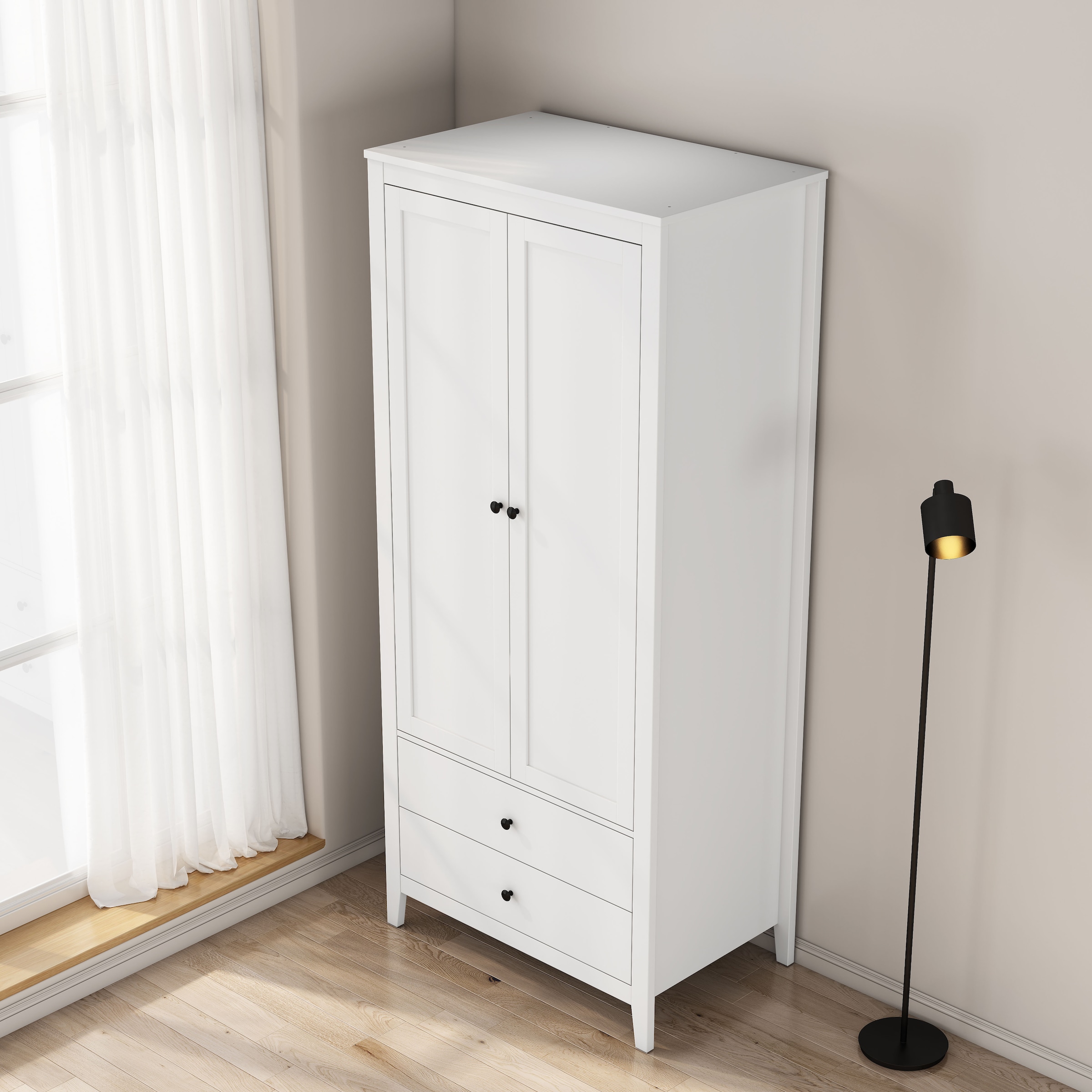 GOODproduct Kleiderschrank »Borkum Schlafzimmerschrank Garderobe Landhaus Bestseller weiss« hochwertige schwarze Griffe aus Metall, 