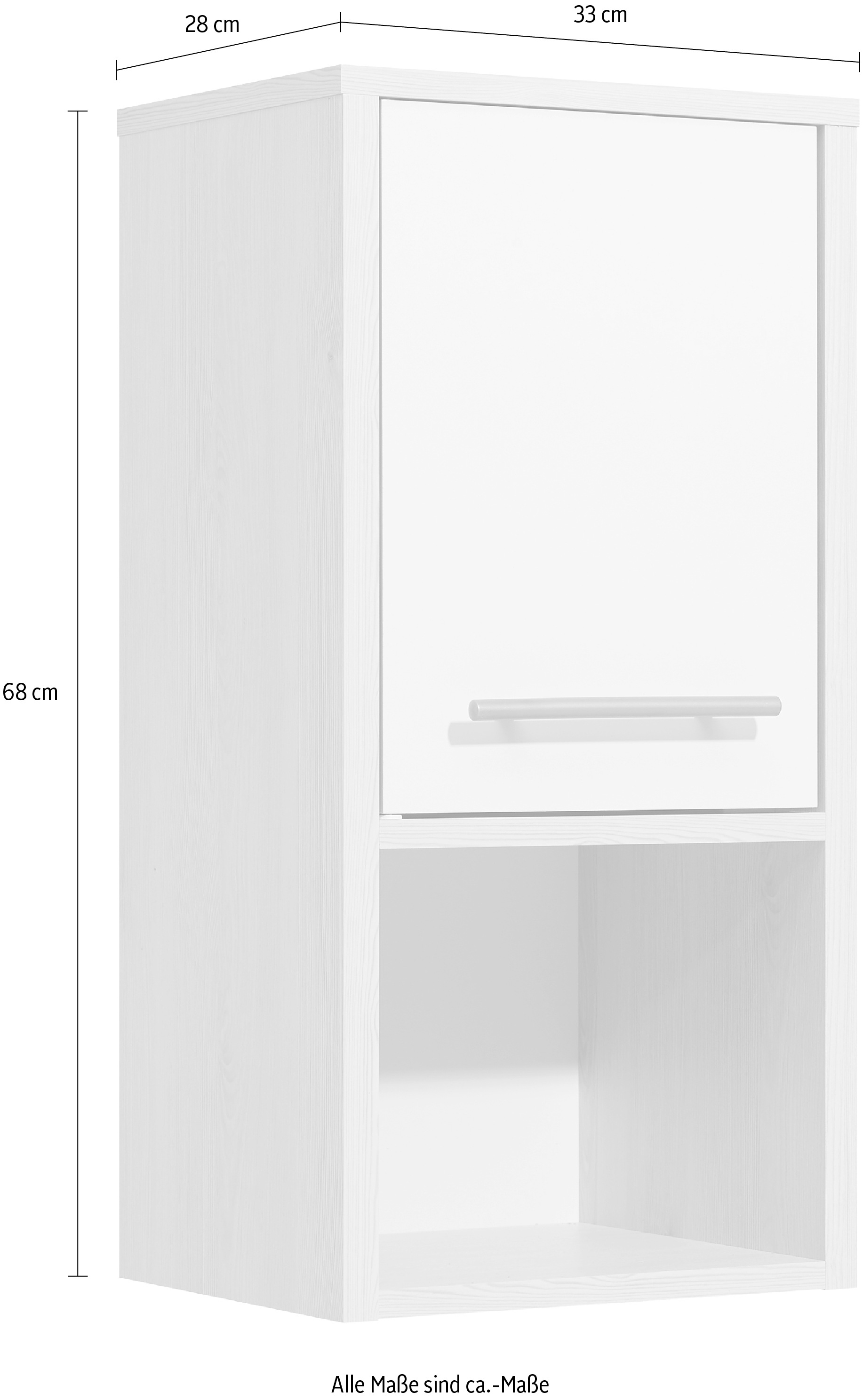 Saphir Hängeschrank »Quickset 350 Badschrank 33 cm breit, 1 Tür, 1 Nische, 1 Einlegeboden« 1 Stk. tlg. Badezimmer-Hängeschrank in Pinie Ida Hell mit Griffe alufarbig