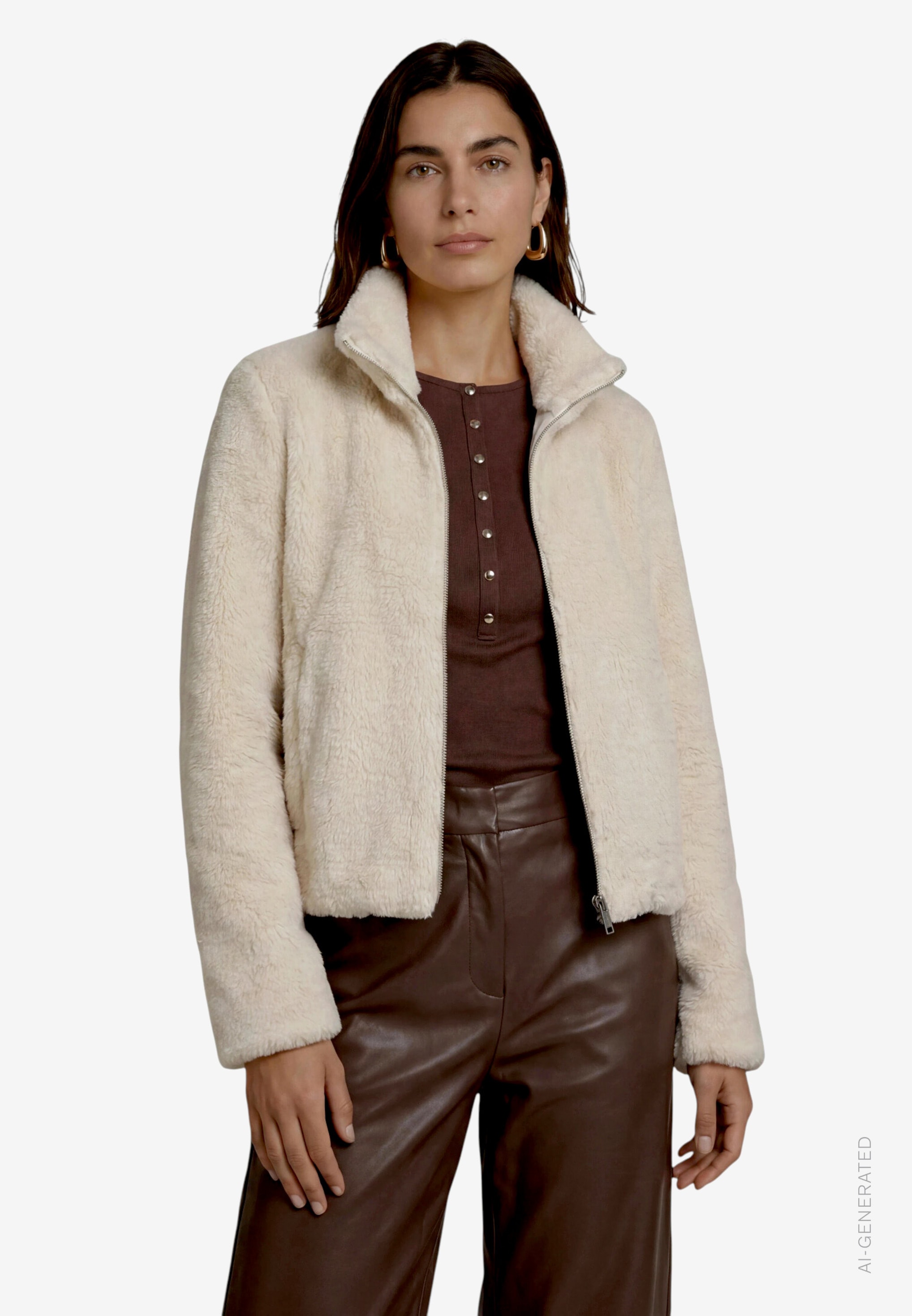Image of Zero Fellimitatjacke ohne Kapuze Kuscheljacke mit hohem Kragen