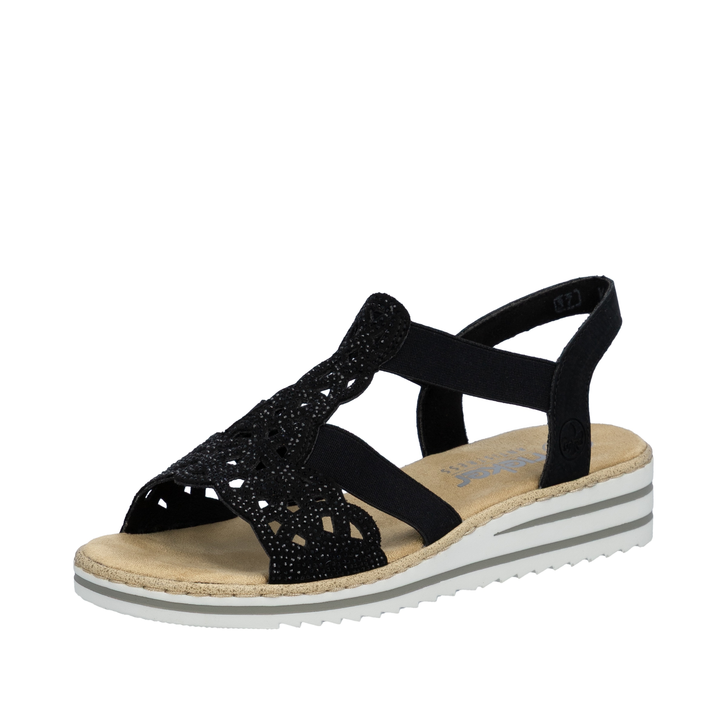 Image of Rieker Sandale Keilsandalette, Sommerschuh, Urlaubsschuh mit Glitzersteine