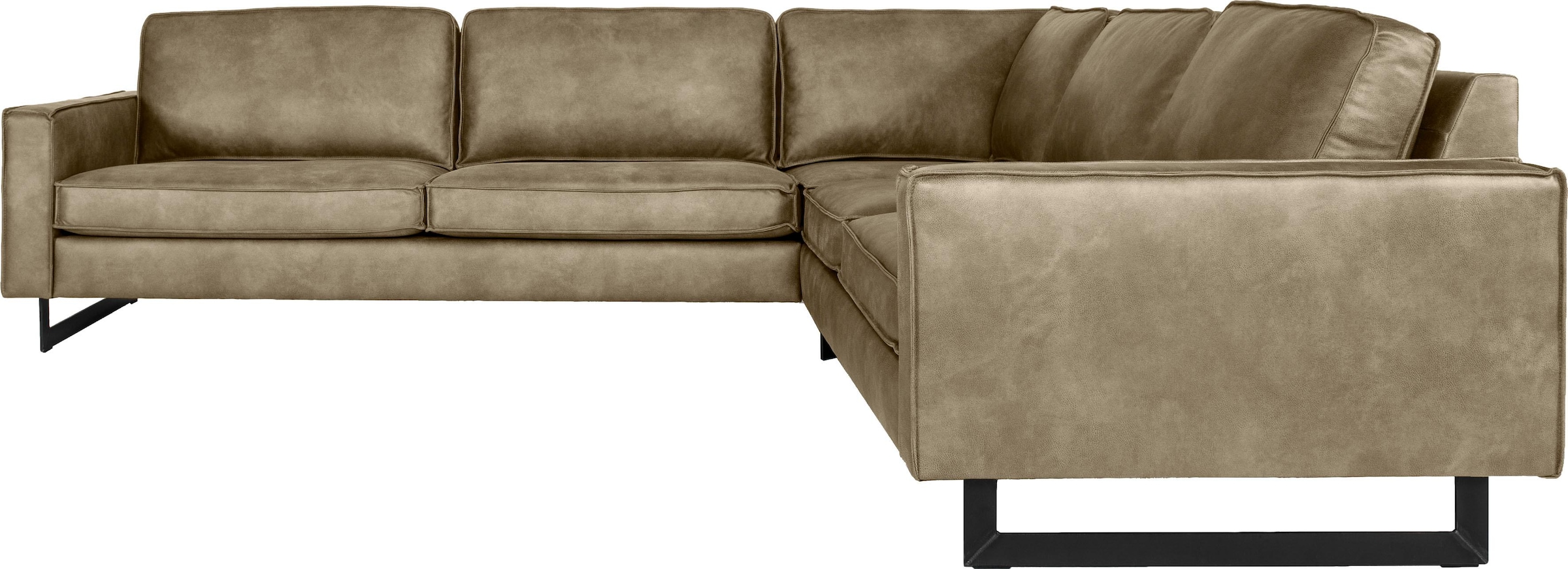 Places of Style Ecksofa »Pinto, XXL, 250/290 cm, langer Schenkel, Ottomane«, Cord, Chenille, Lederoptik, mit Keder, Metallfüsse, Wellenunterfederung