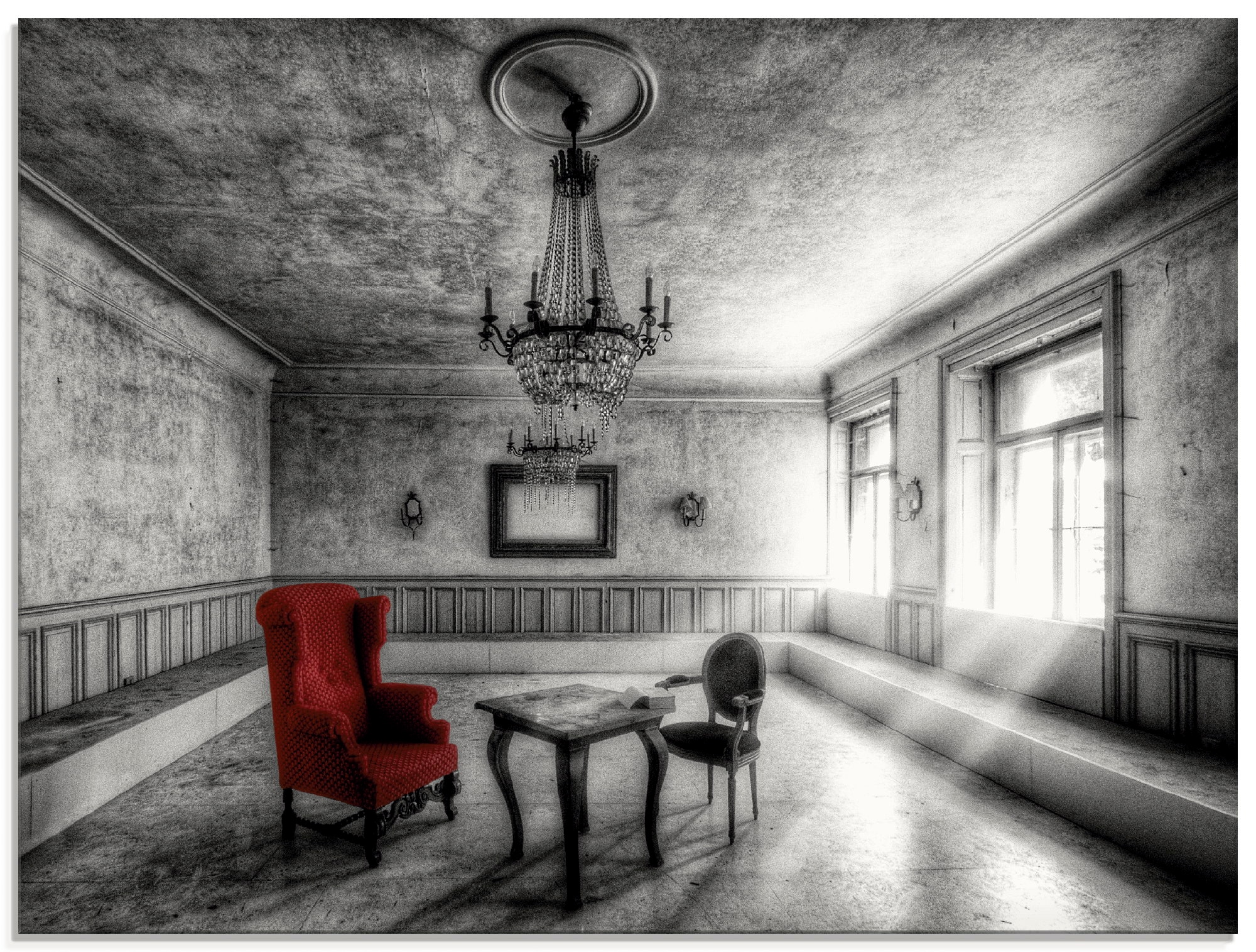 Artland Glasbild »Lost Place - Roter Sessel«, Architektonische Elemente, (1  St.), in verschiedenen Grössen