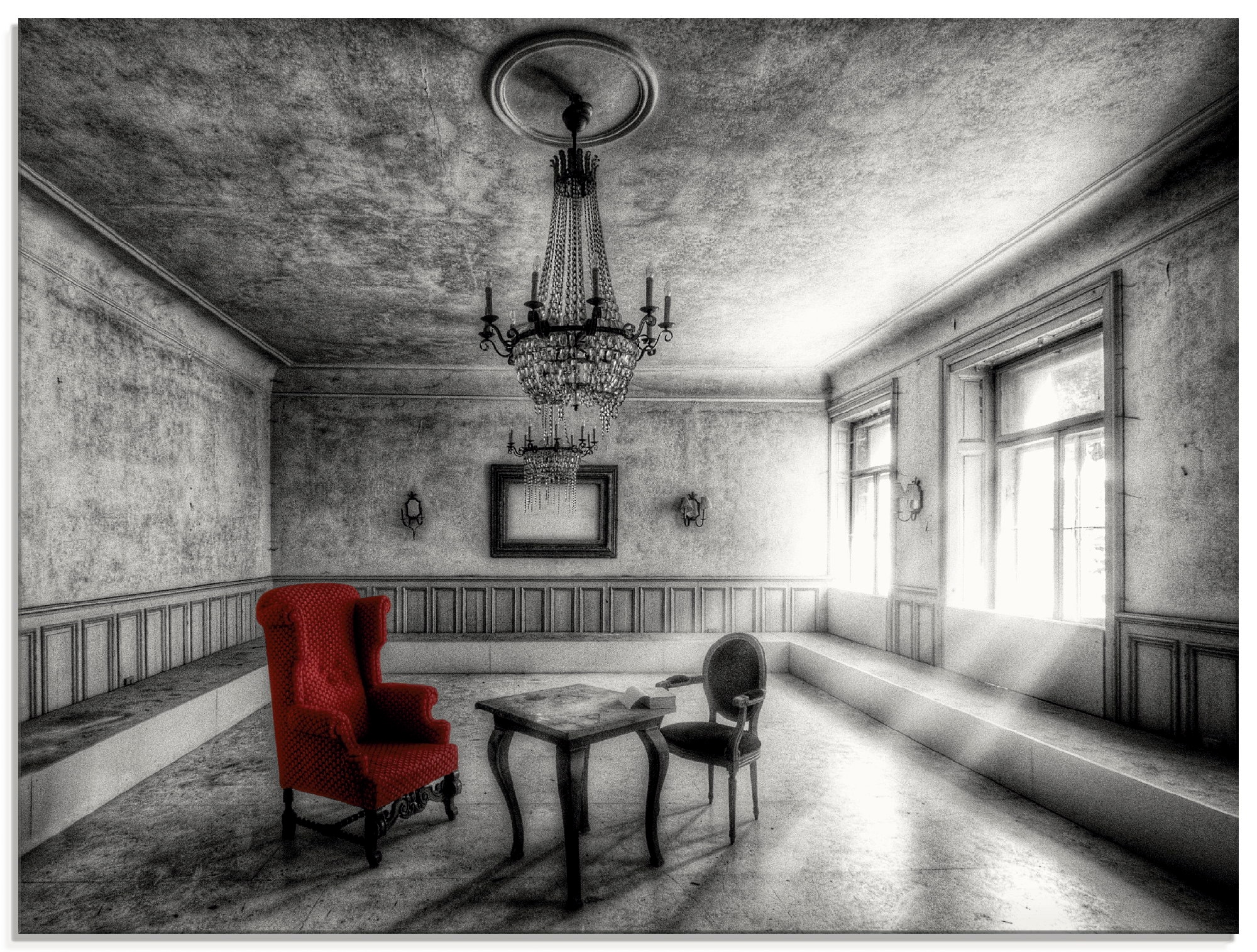 Image of Artland Glasbild "Lost Place - Roter Sessel" Architektonische Elemente 1 Stk. tlg. in verschiedenen Grössen