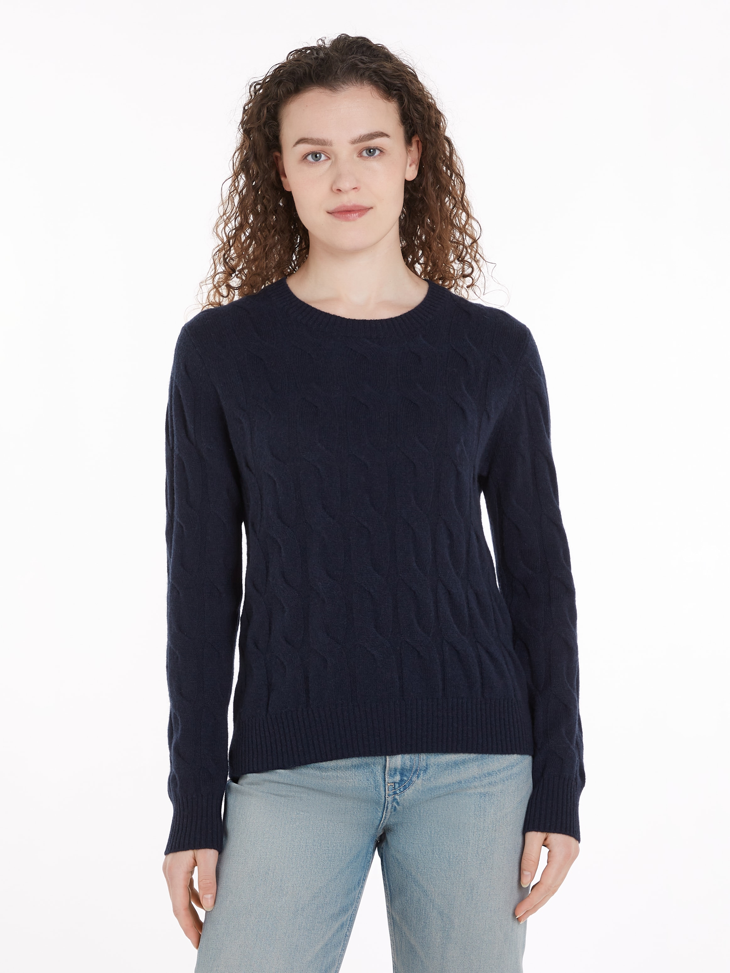 Strickpullover »SOFT WOOL CABLE C-NK«, mit Zopfmuster, Rundhals