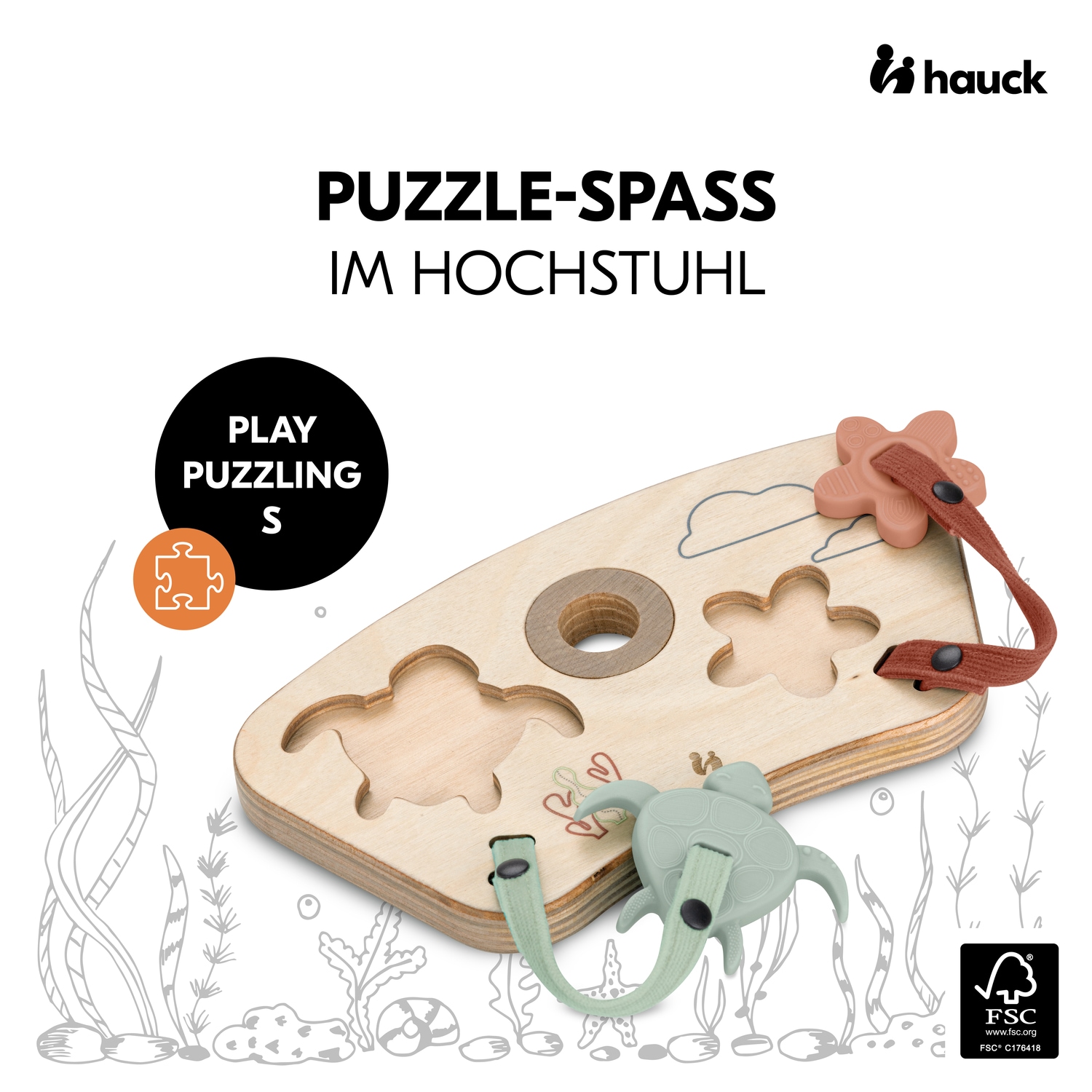 Hauck Puzzle »Play Puzzling S, Turtle & Flower« aus Holz; für Hauck Play Tray