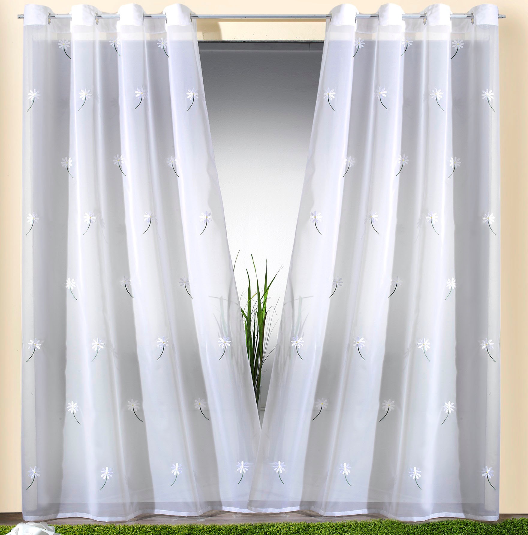 Image of Weckbrodt Vorhang "Daisy" Ösen 1 Stk. tlg. Voile, halbtransparent, bestickt, Floral, geblümt, Gardine, Store