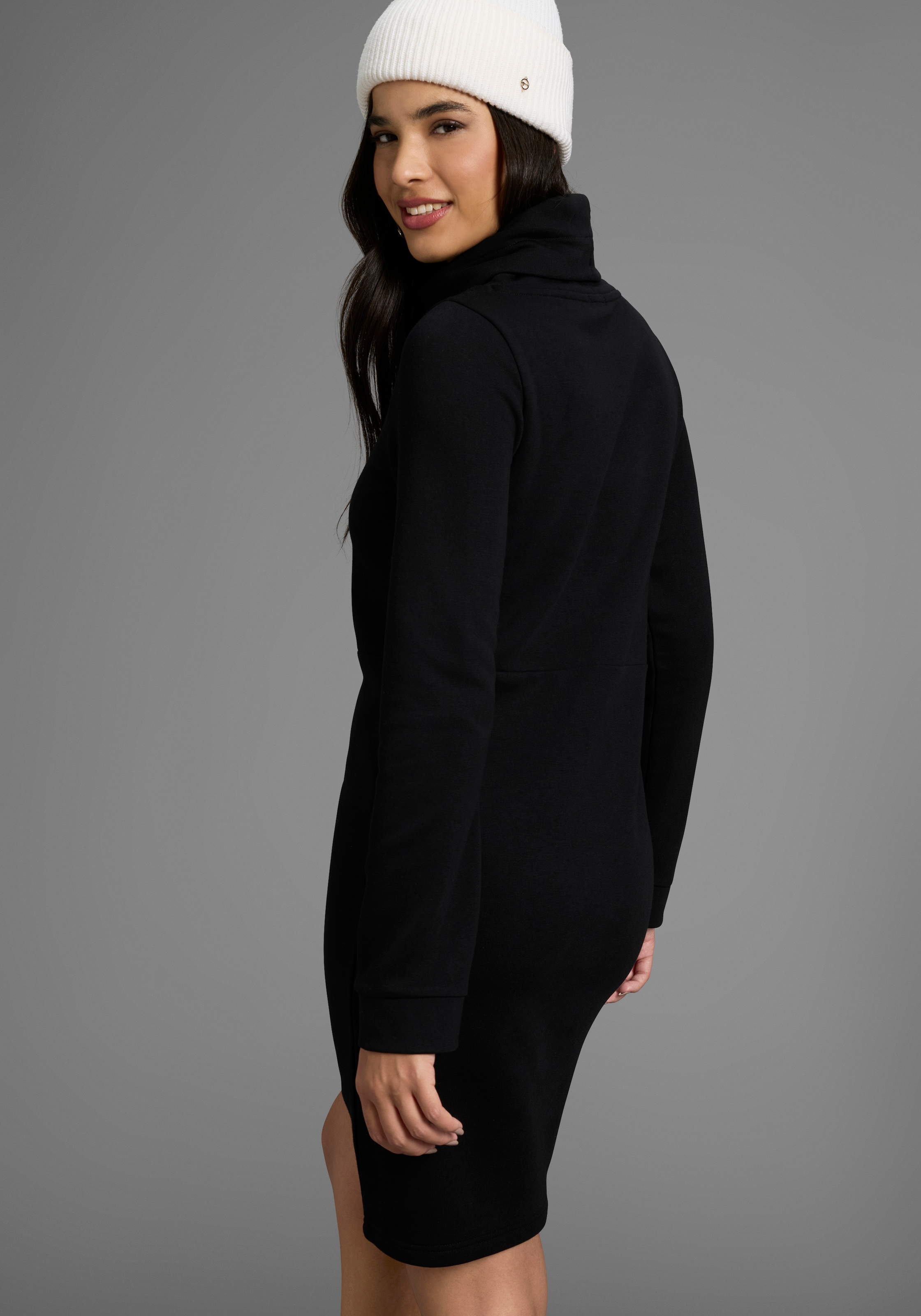 Laura Scott Sweatkleid, Weiche Baumwollmischung mit Stehkragen und Kordel