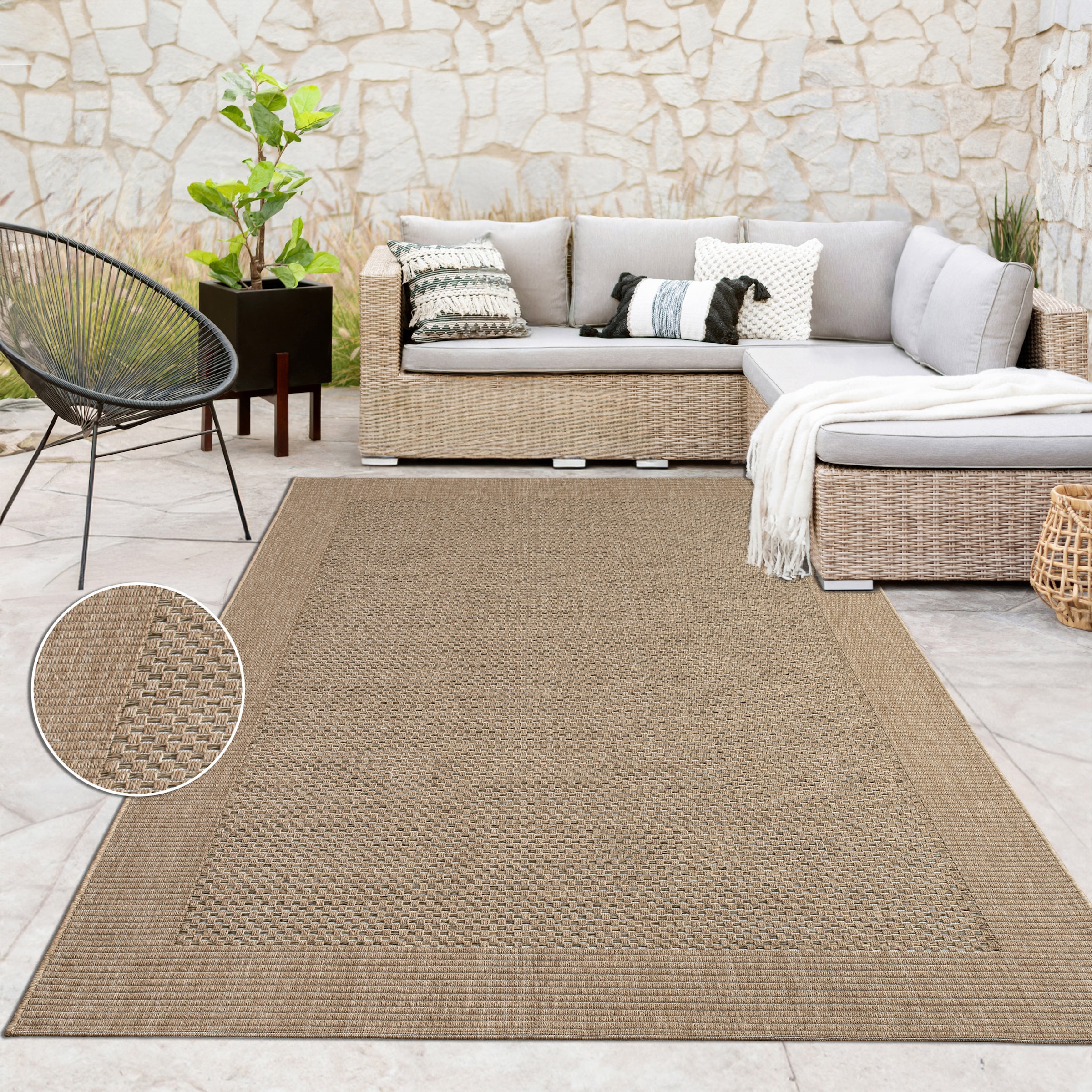 Image of Paco Home Teppich "Waregem 621" rechteckig 4 mm Höhe Flachgewebe, meliert, mit Bordüre, Outdoor geeignet, Wohnzimmer