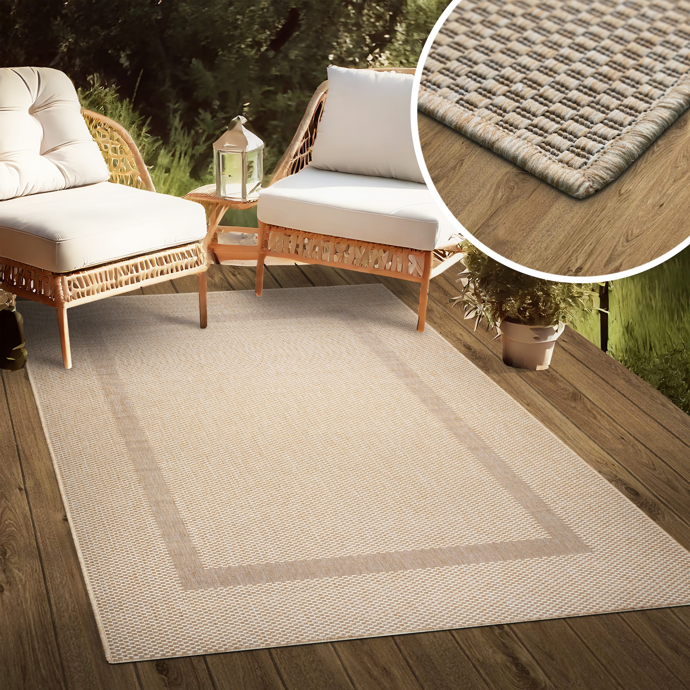 GOODproduct Teppich »Venedig Bordüre auch als Läufer erhältlich« rechteckig 3 mm Höhe In- und Outdoor geeignet, Sisal-Optik, Wetterfest & UV-beständig