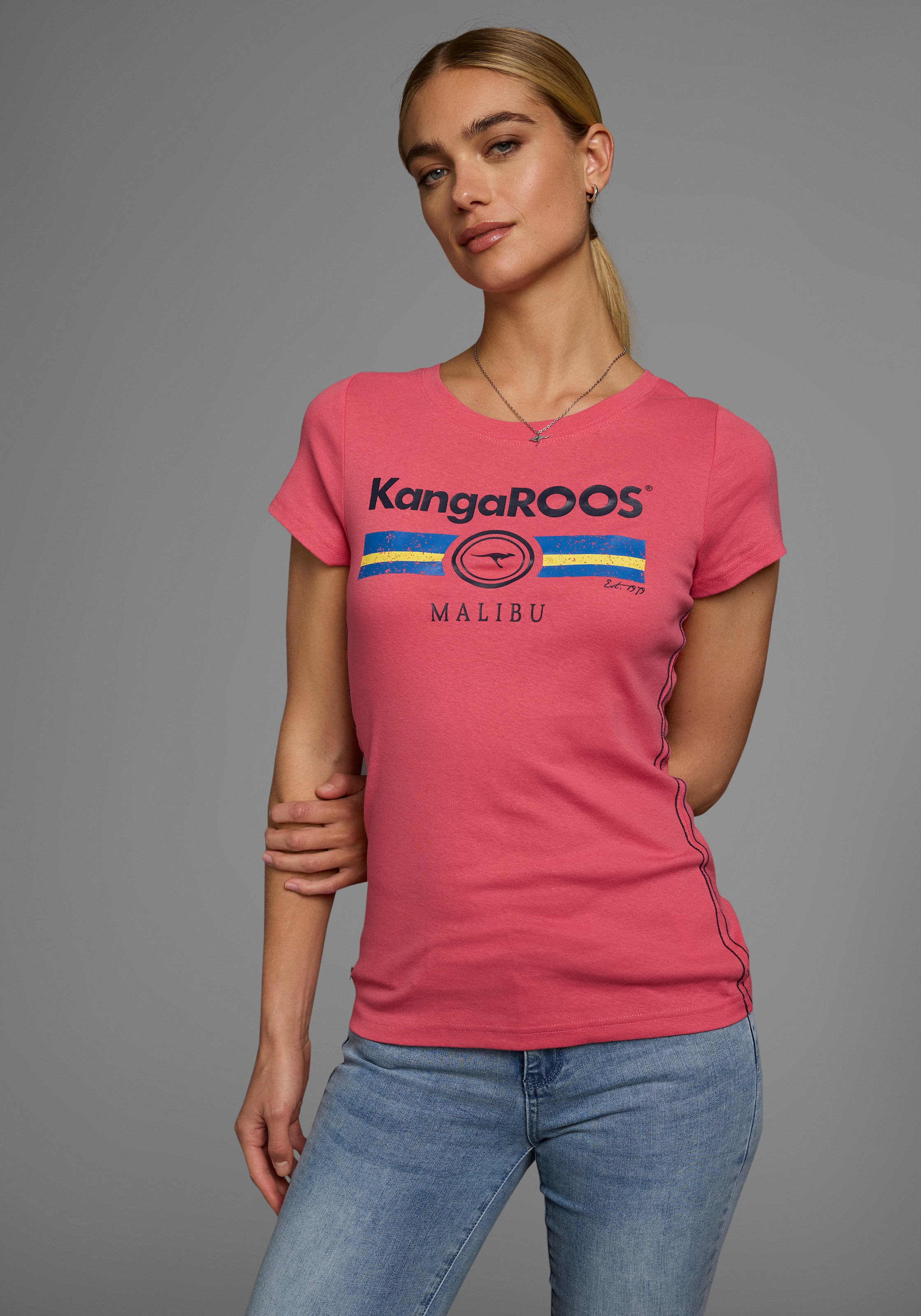 KangaROOS T-Shirt, Kurzarm, unifarben und bedruckt, Rundhalsausschnitt