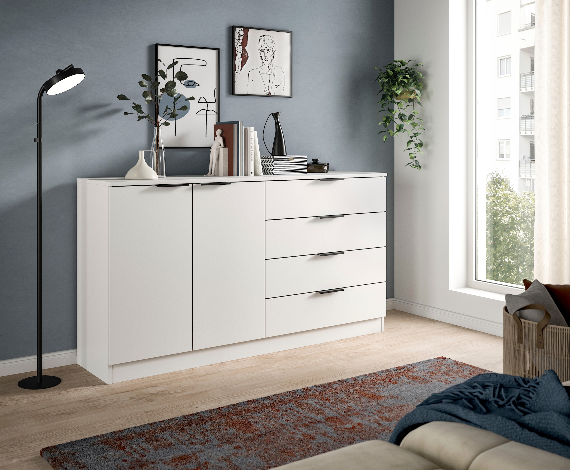 Home affaire Sideboard »SKARDE, Breite 148 cm, 4 Schubkästen, 2 Türen, viel Stauraum« in verschiedenen Farben und Breiten erhältlich, individuell einsetzbar,  Kommode, Anrichte, Schubkastenkommode, Schuhschrank, Schrank