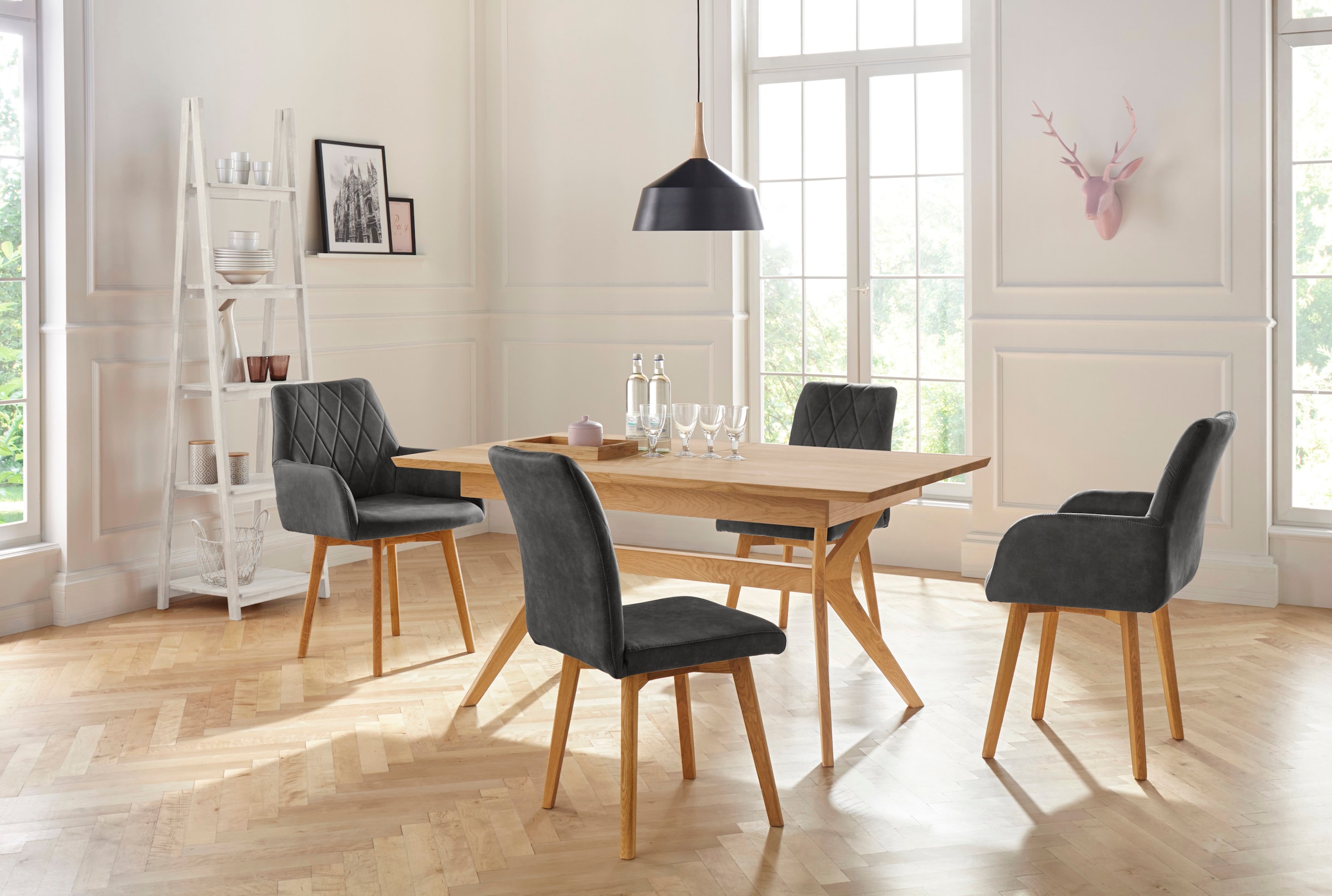 Home affaire Chaise de salle à manger »Brest« (Set) 2 cuisGestell aus Eiche Massivholz geölt