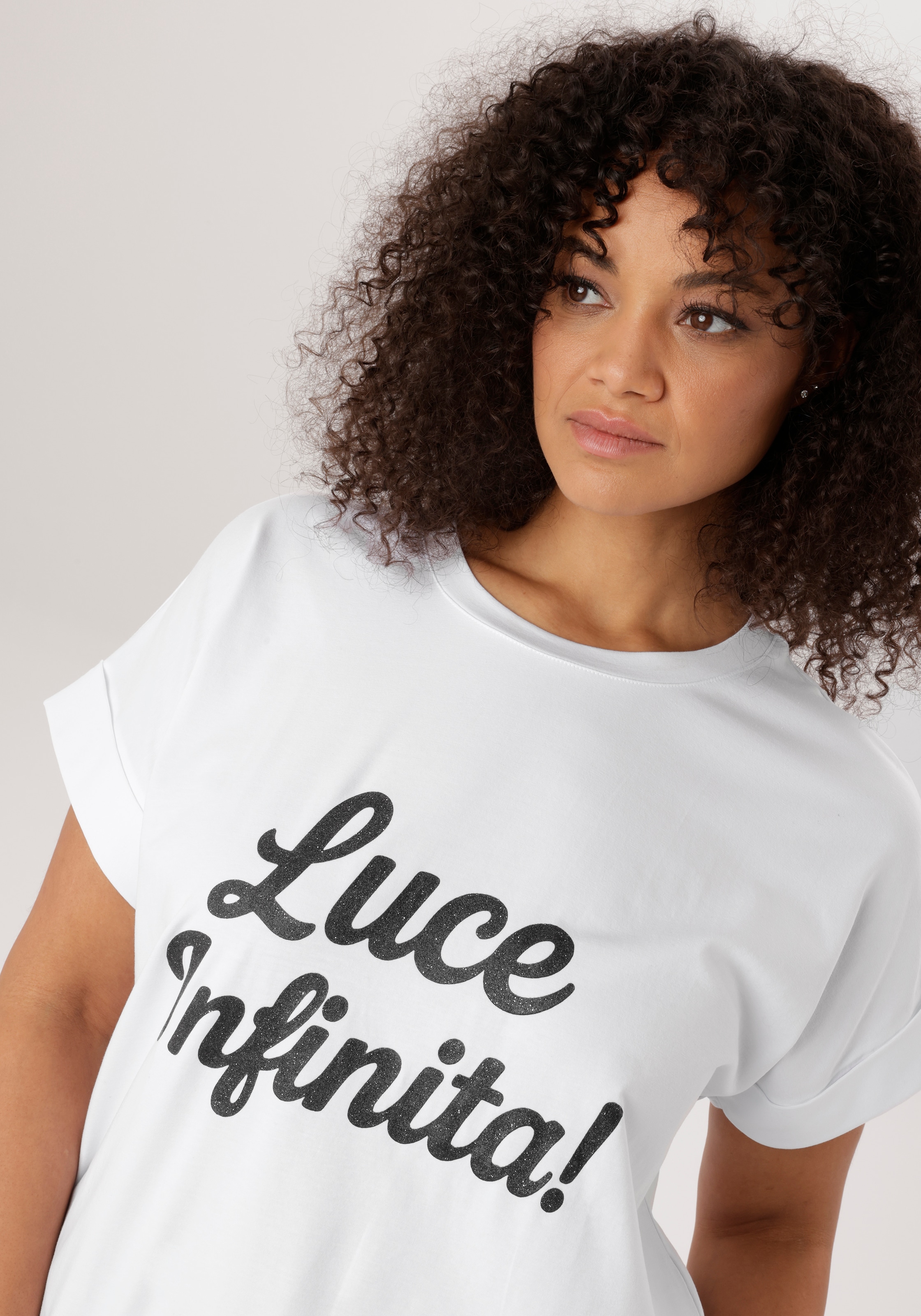 Aniston PLUS T-Shirt mit schwarzen Glitzer Schriftzug - NEUE KOLLEKTION