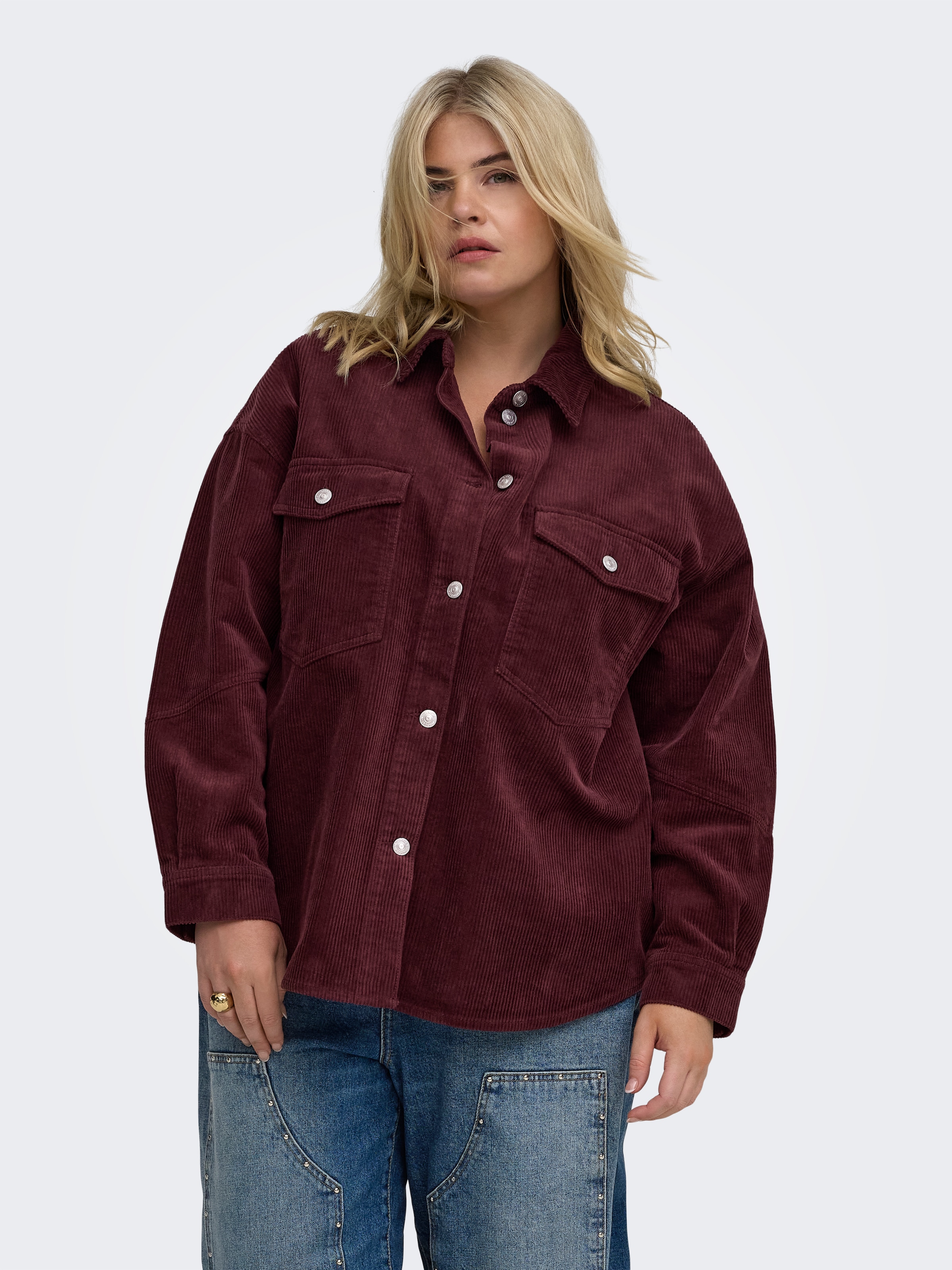 Image of ONLY CARMAKOMA Langarmbluse "CARTIGGY L/S CORD SHACKET PNT NOOS" Baumwolle, Cord
