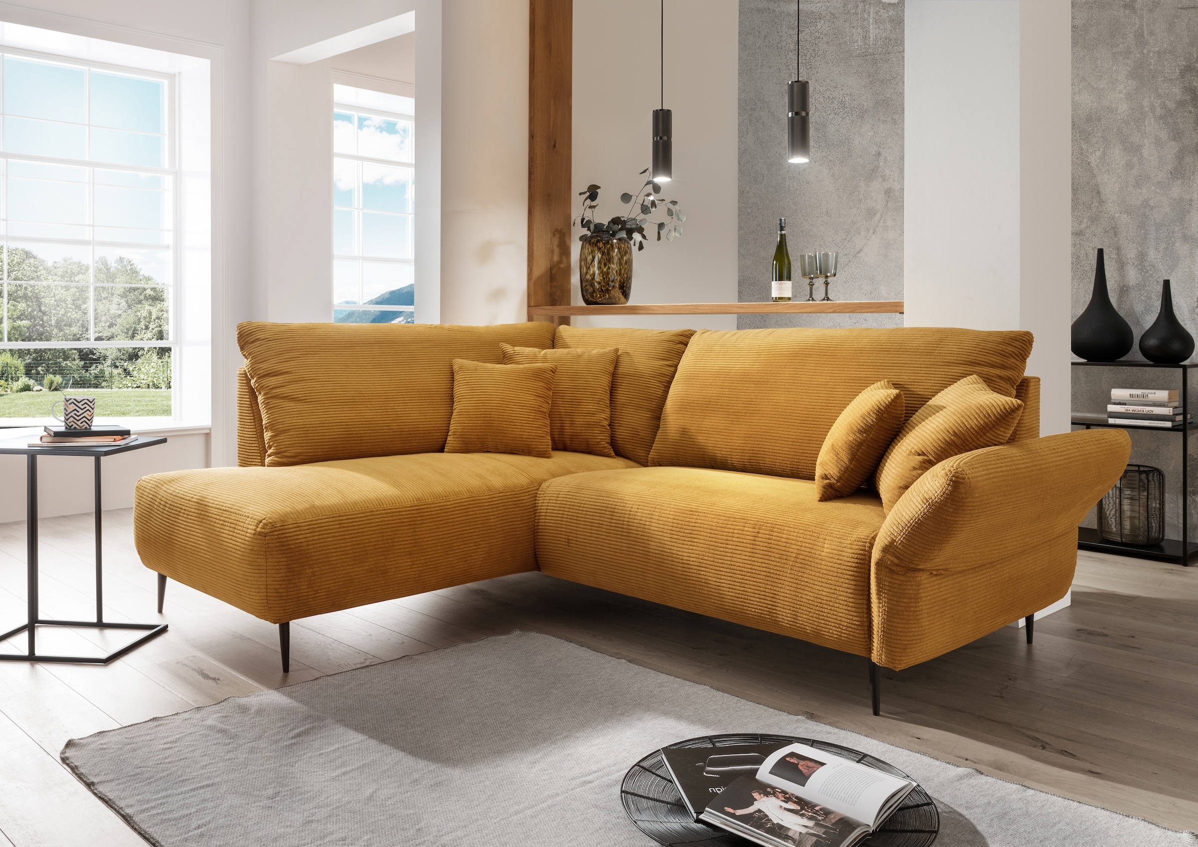 Home affaire Canapé d'angle »Lazio modern und bequem, schmale Armlehnen, tolle Detailverarbeitung« zwei verschiedene Fussfarben wählbar