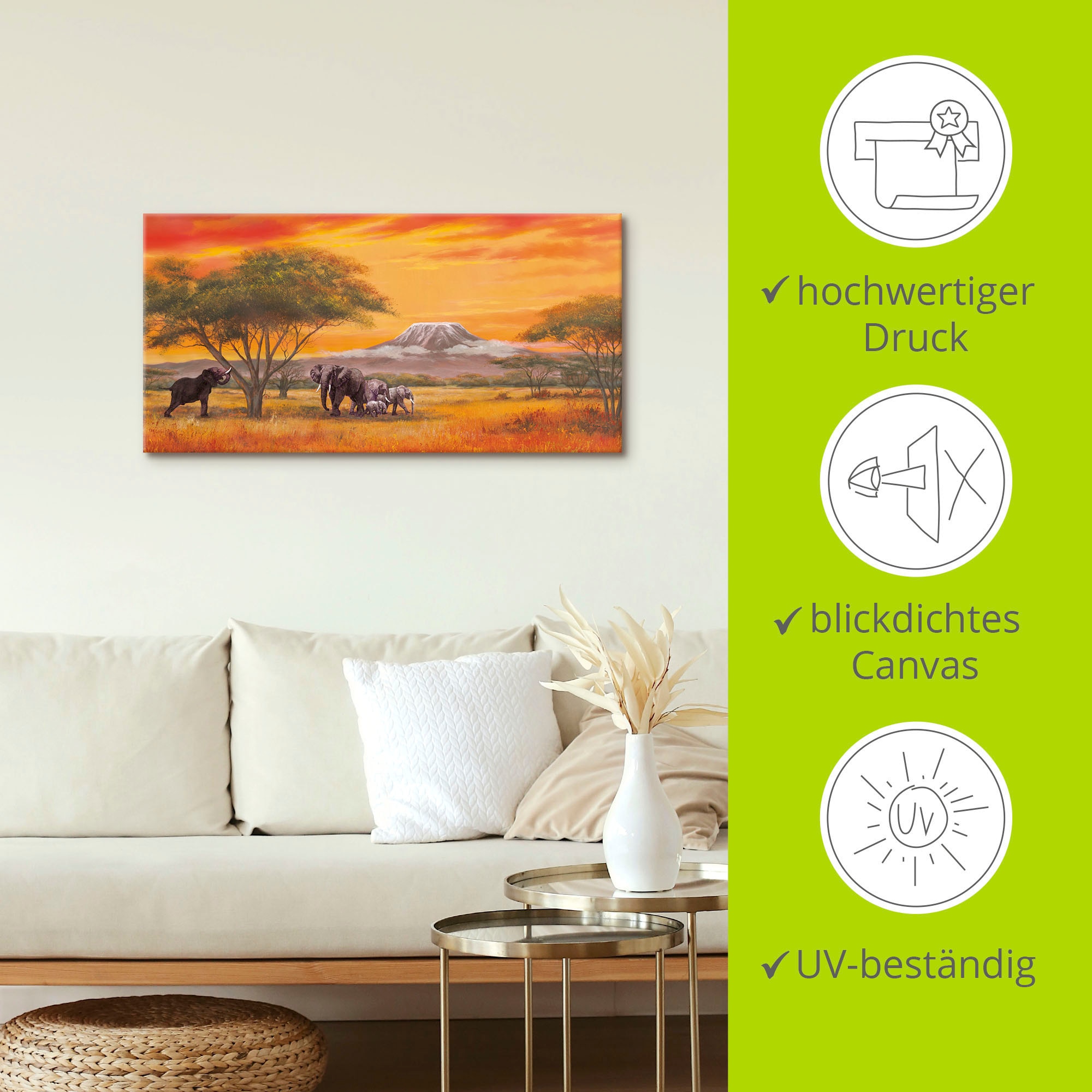 Artland Leinwandbild »Elefanten« Elefanten Bilder 1 Stk. tlg. auf Holzrahmen gespannt