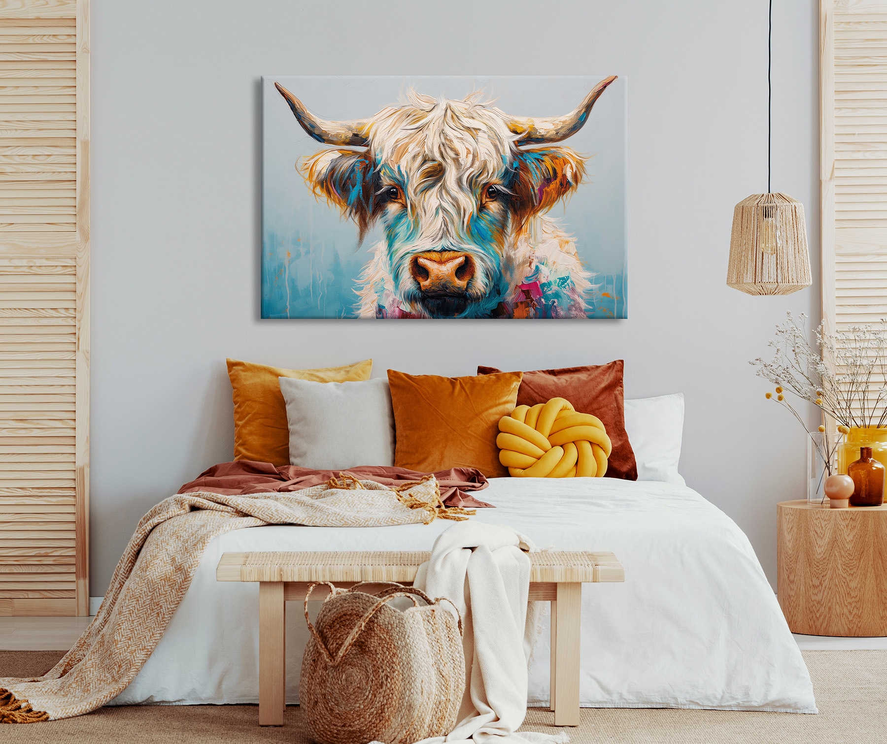 Bönninghoff Leinwandbild »Wandbild BUNTES HOCHLANDRIND 78x118 cm – Leinwandbild Keilrahmen Deko« Hochlandrind | Kuh | Kuhbilder 1 Stk. tlg. auf Keilrahmen gespannt