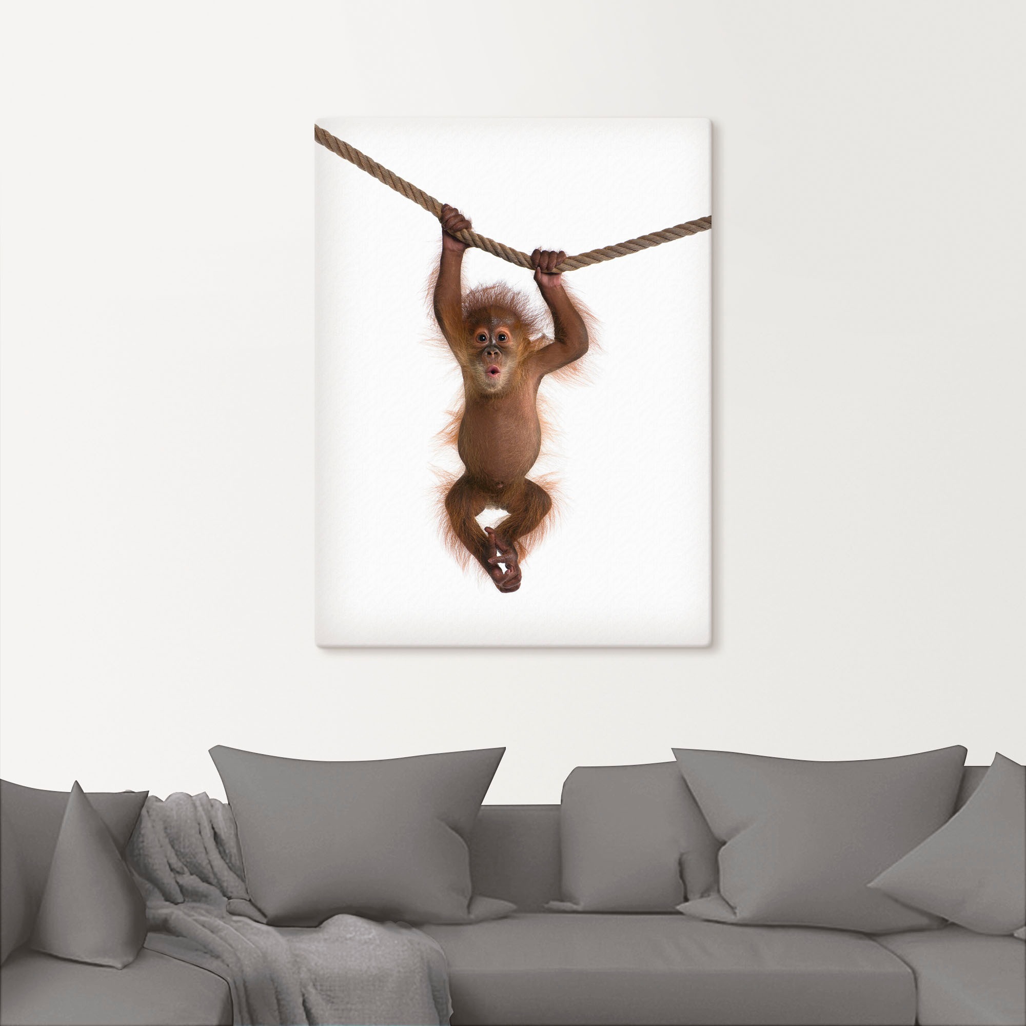 Artland Tableau sur toile »Baby Orang Utan hängt an Seil II« 1 cuis tlg. auf Holzrahmen gespannt