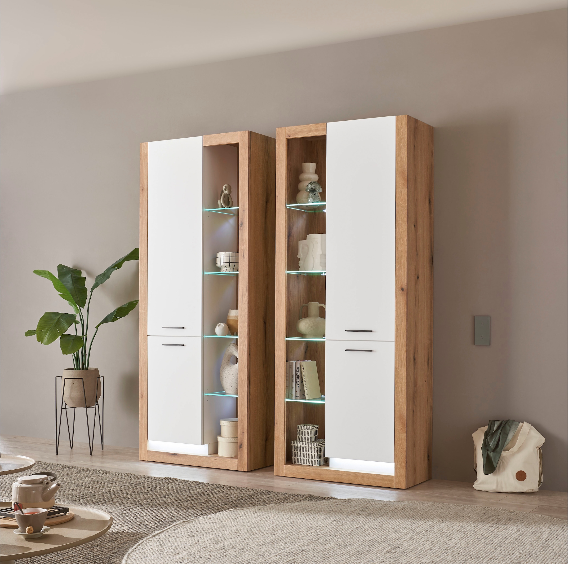 INOSIGN Wohnwand »Brixen, moderne Anbauwand, Wohnzimmer-Set, Eiche Evoke Dekor mit Weiss«, (Set, 2 St.), enthält Stauraumelemente