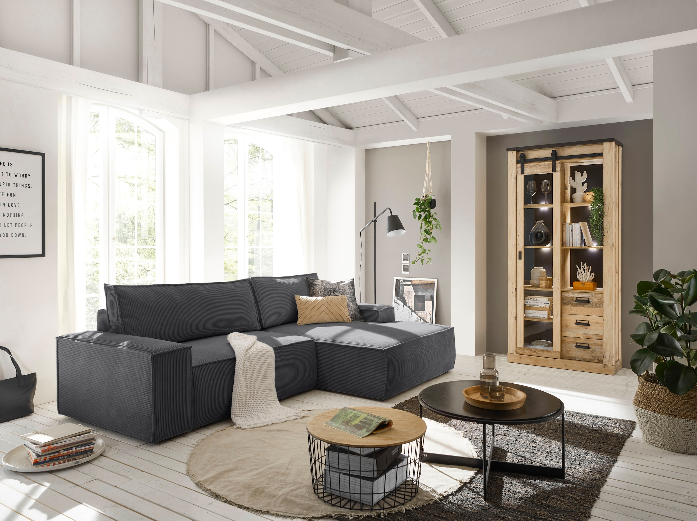 Home affaire Ecksofa »SHERWOOD L-Form, 267 cm - OTTO. Verlässliche Qualität.« Schlaffunktion mit Bettkasten (210x136 cm), Cord, Vintage, Samtvelours