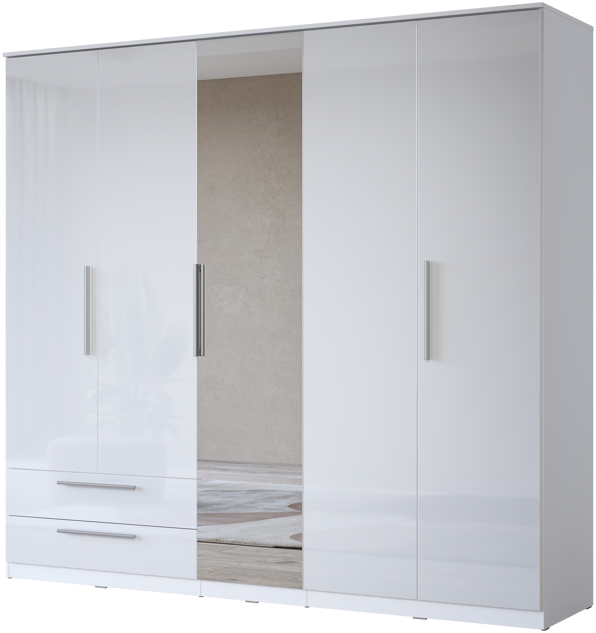INOSIGN Kleiderschrank »India, FSC-zertifizierter Holzwerkstoff, Made in Europe«, (in Schieferoptik oder weiss mit Hochglanzfront), mit Beleuchtung und Fernbedienung, 181 oder 225x215x60cm