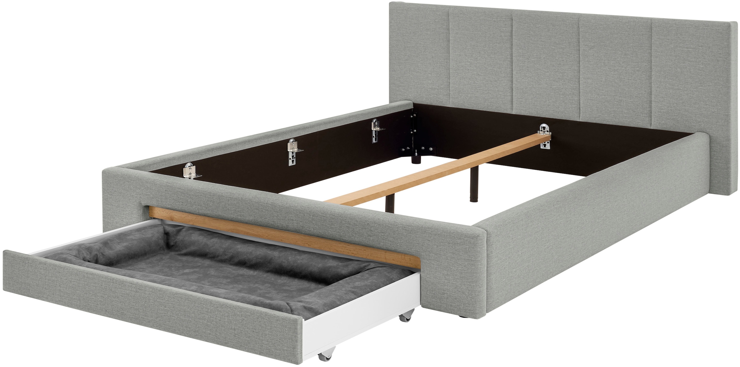 INOSIGN Polsterbett »CiTY/GiRON, Bettgestell mit Bettkasten, gepolstertes Stauraumbett«, mit Hundebett oder Stauraumschublade, Bezug Cord-oder Leinenoptik